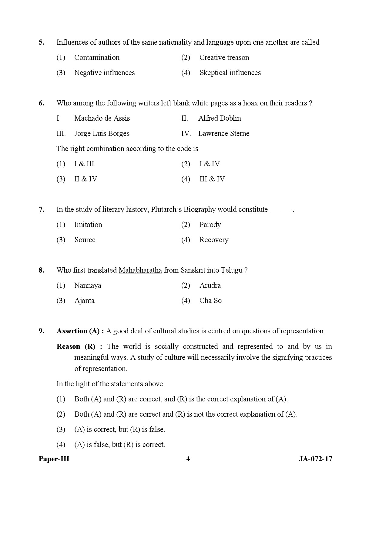 UGC NET Comparative Literature Question Paper III January 2017 4