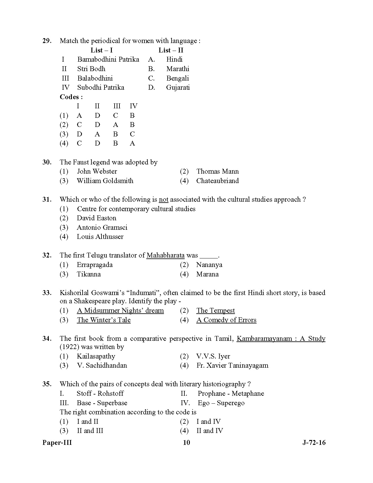 UGC NET Comparative Literature Question Paper III July 2016 10