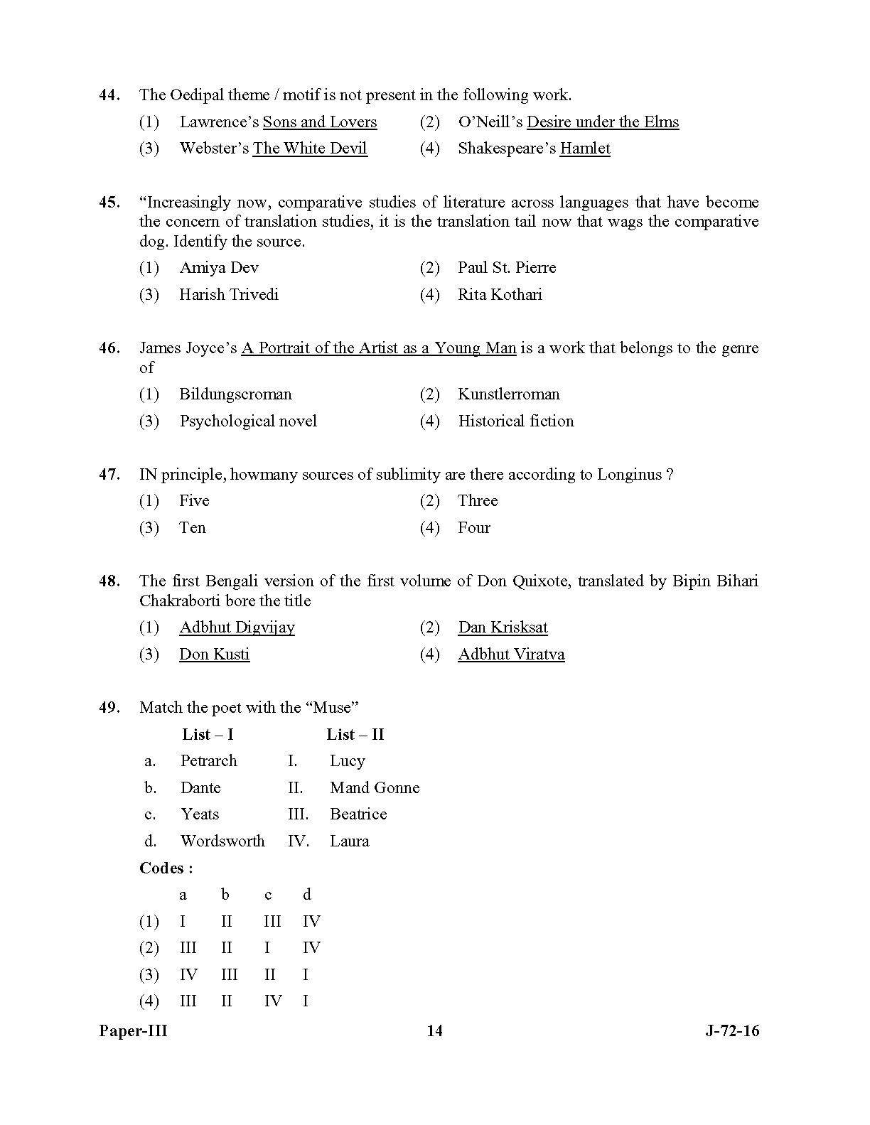 UGC NET Comparative Literature Question Paper III July 2016 14