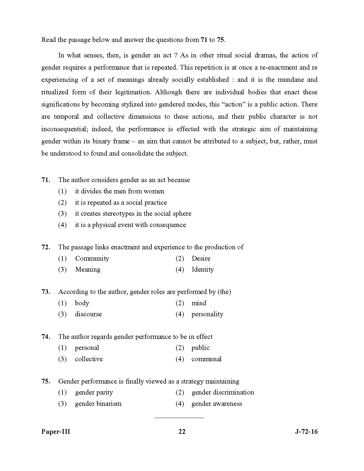 UGC NET Comparative Literature Question Paper III July 2016 22