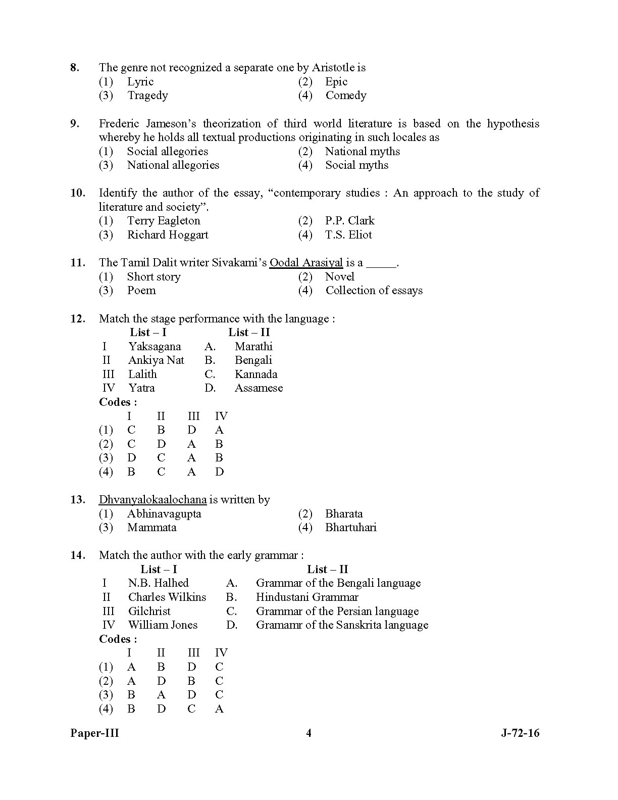 UGC NET Comparative Literature Question Paper III July 2016 4