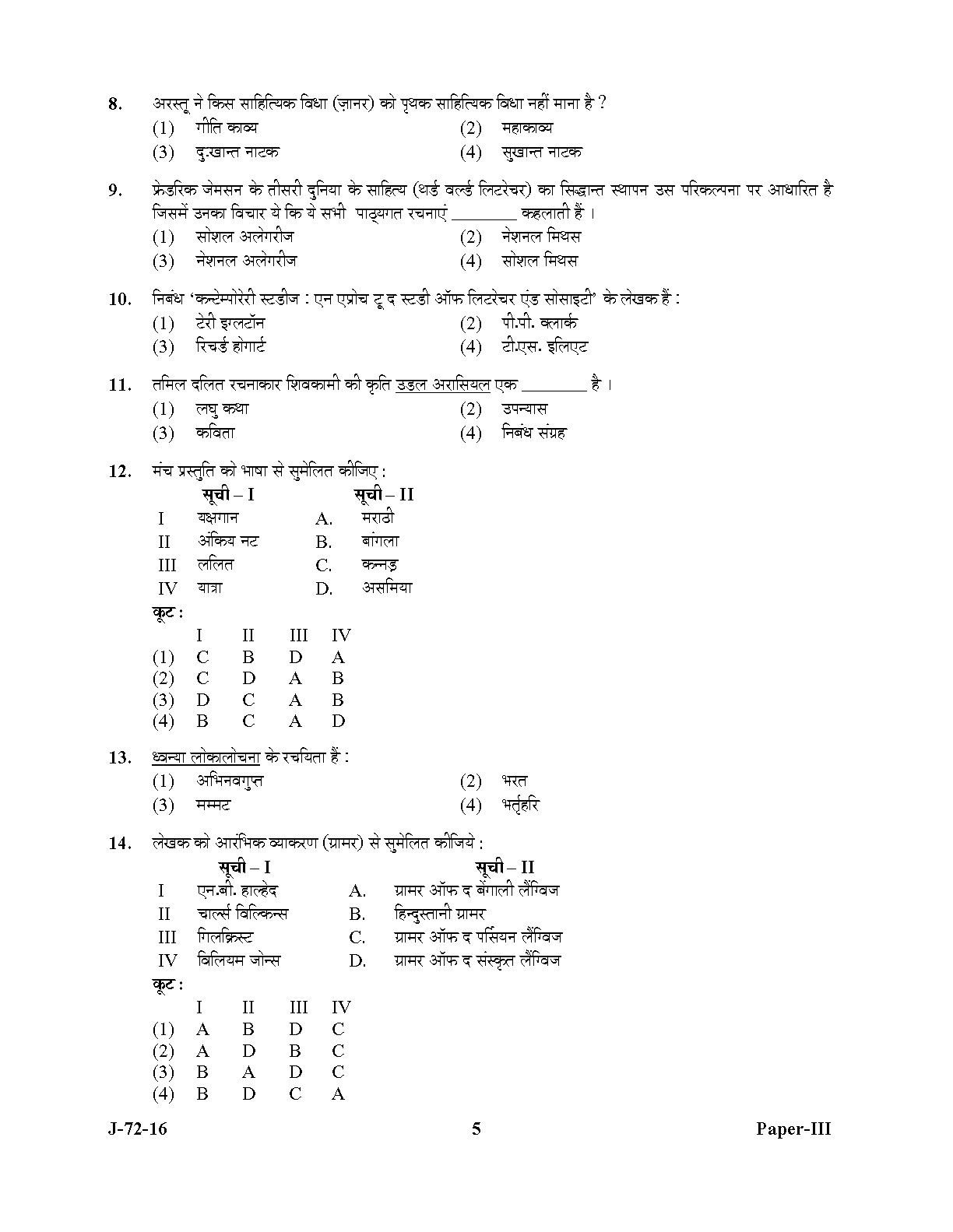 UGC NET Comparative Literature Question Paper III July 2016 5