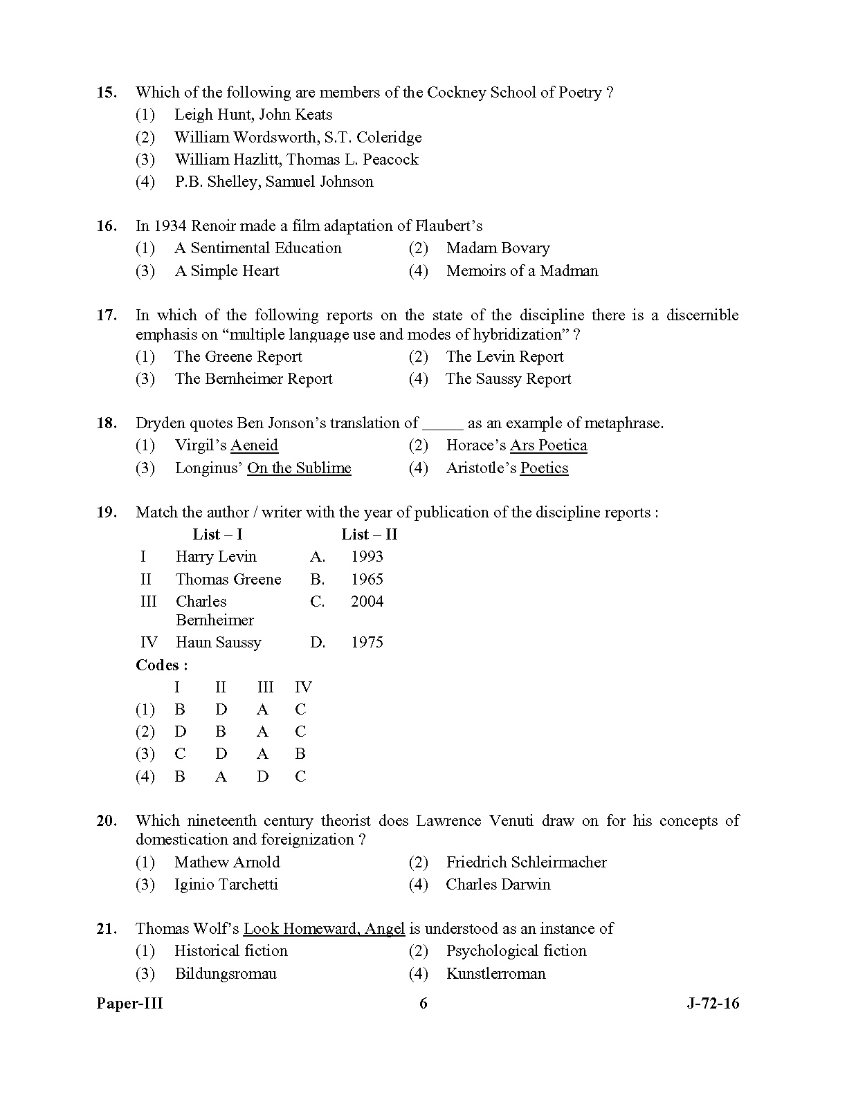 UGC NET Comparative Literature Question Paper III July 2016 6