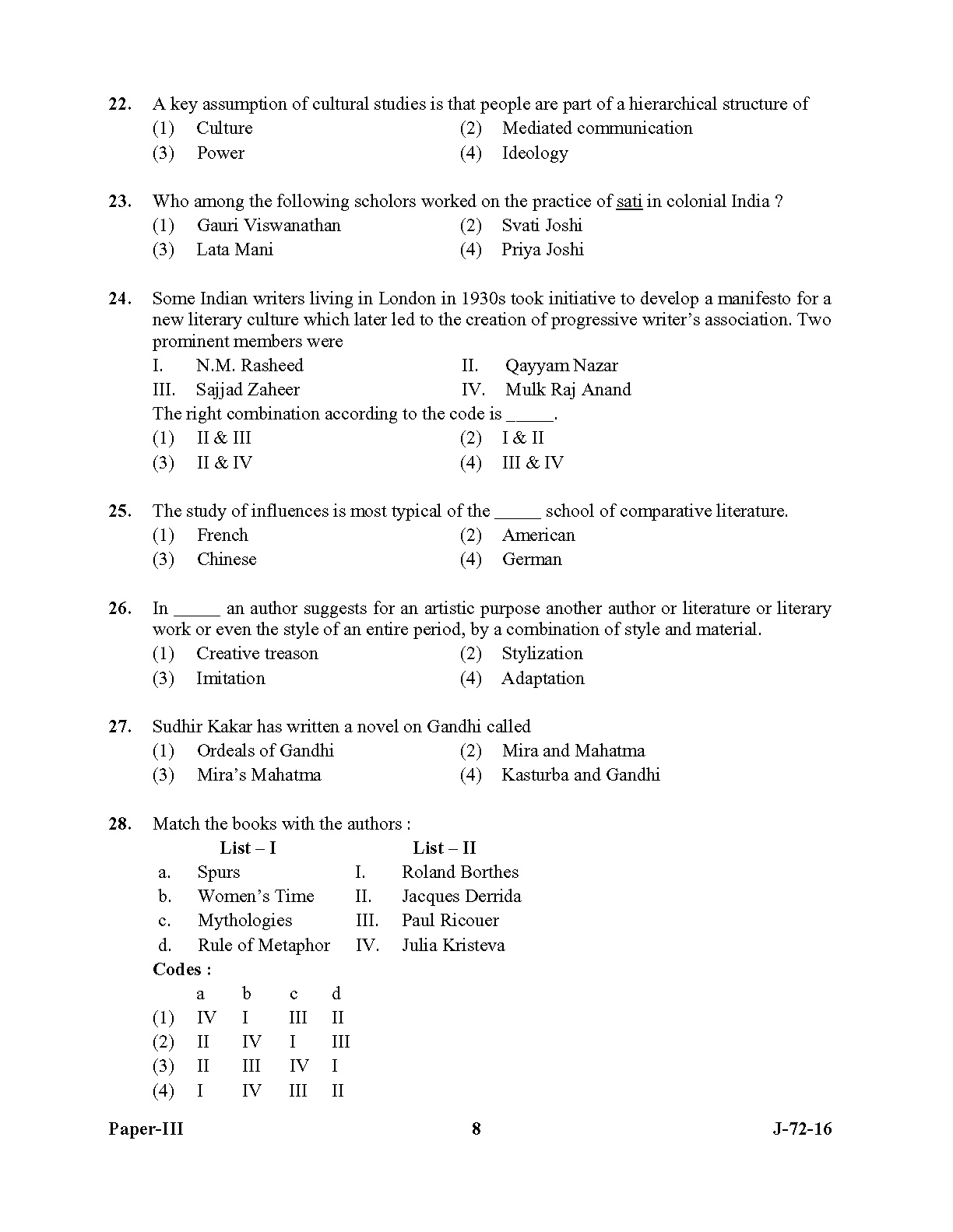 UGC NET Comparative Literature Question Paper III July 2016 8