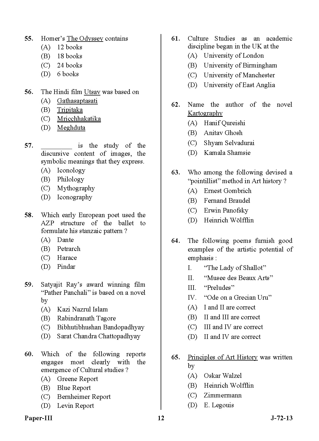 UGC NET Comparative Literature Question Paper III June 2013 12