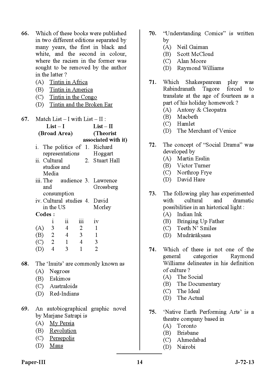 UGC NET Comparative Literature Question Paper III June 2013 14