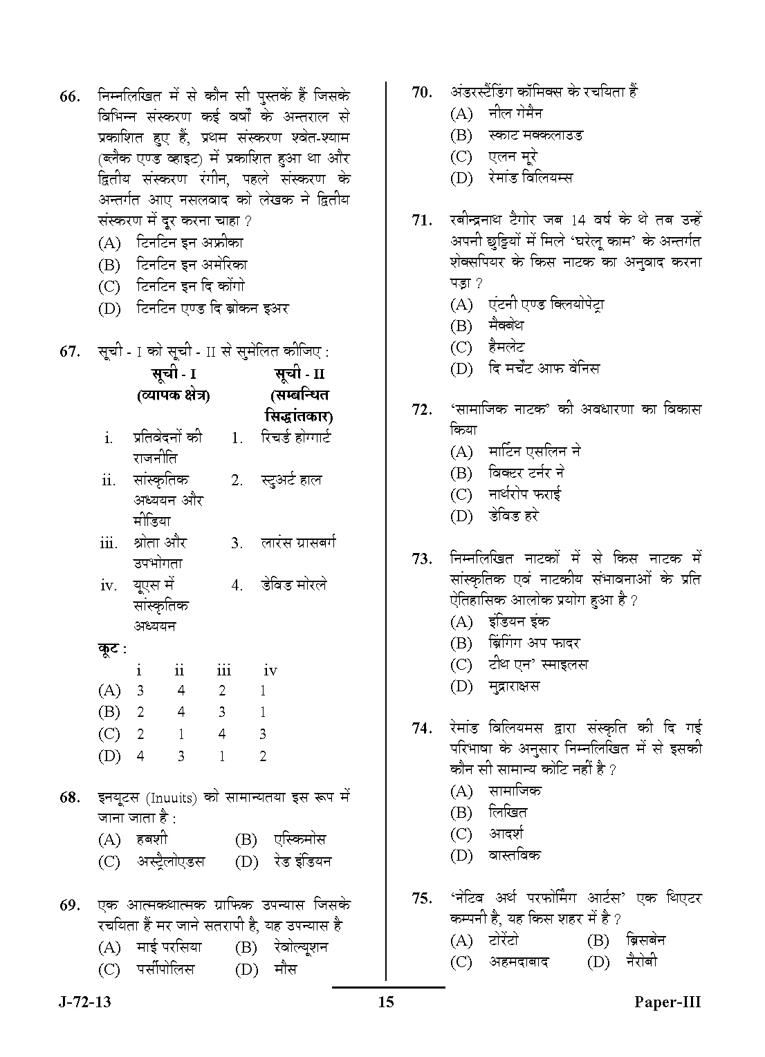 UGC NET Comparative Literature Question Paper III June 2013 15