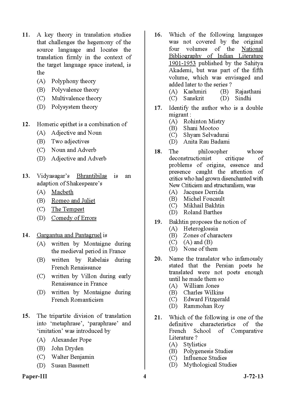 UGC NET Comparative Literature Question Paper III June 2013 4