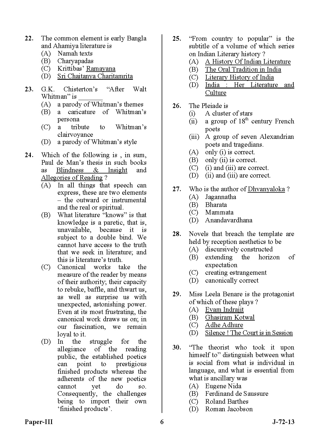 UGC NET Comparative Literature Question Paper III June 2013 6