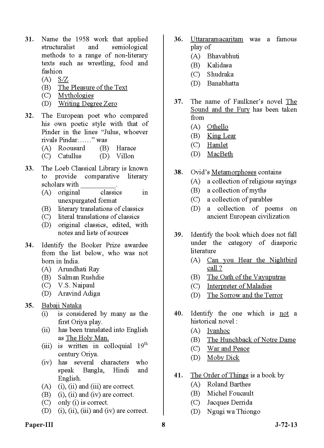 UGC NET Comparative Literature Question Paper III June 2013 8