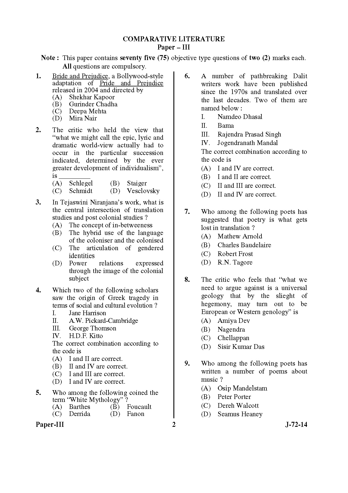 UGC NET Comparative Literature Question Paper III June 2014 2