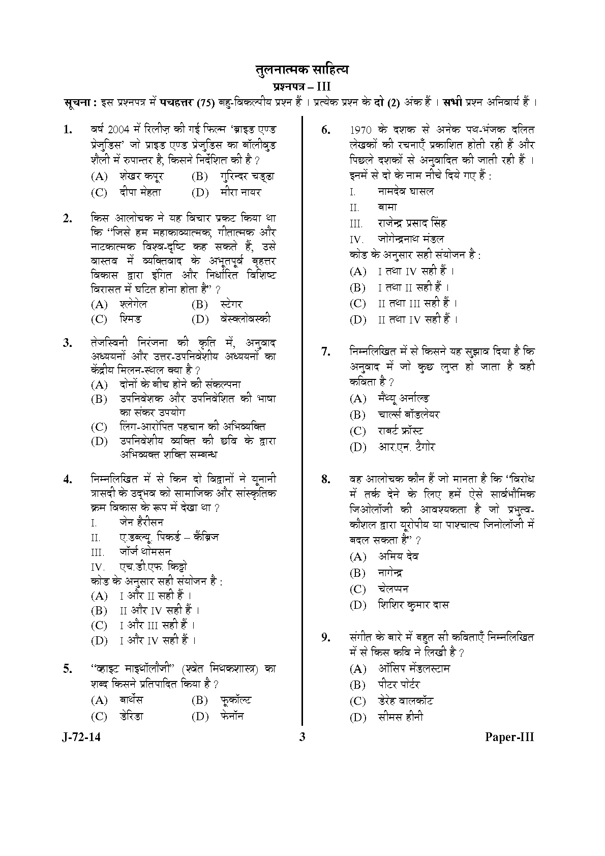 UGC NET Comparative Literature Question Paper III June 2014 3