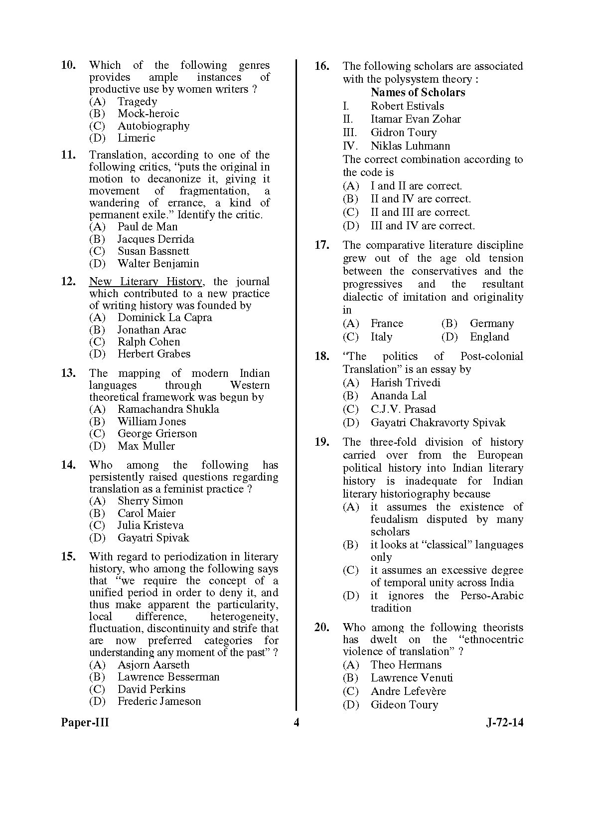 UGC NET Comparative Literature Question Paper III June 2014 4