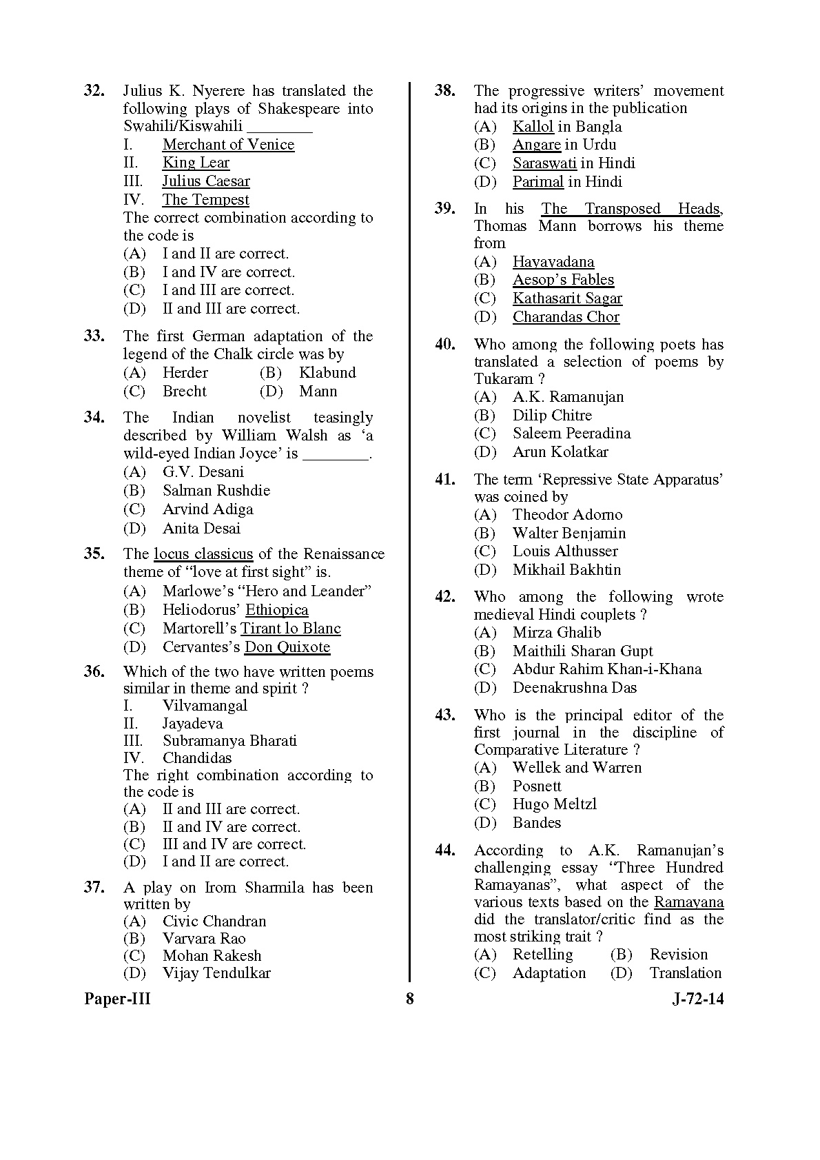 UGC NET Comparative Literature Question Paper III June 2014 8