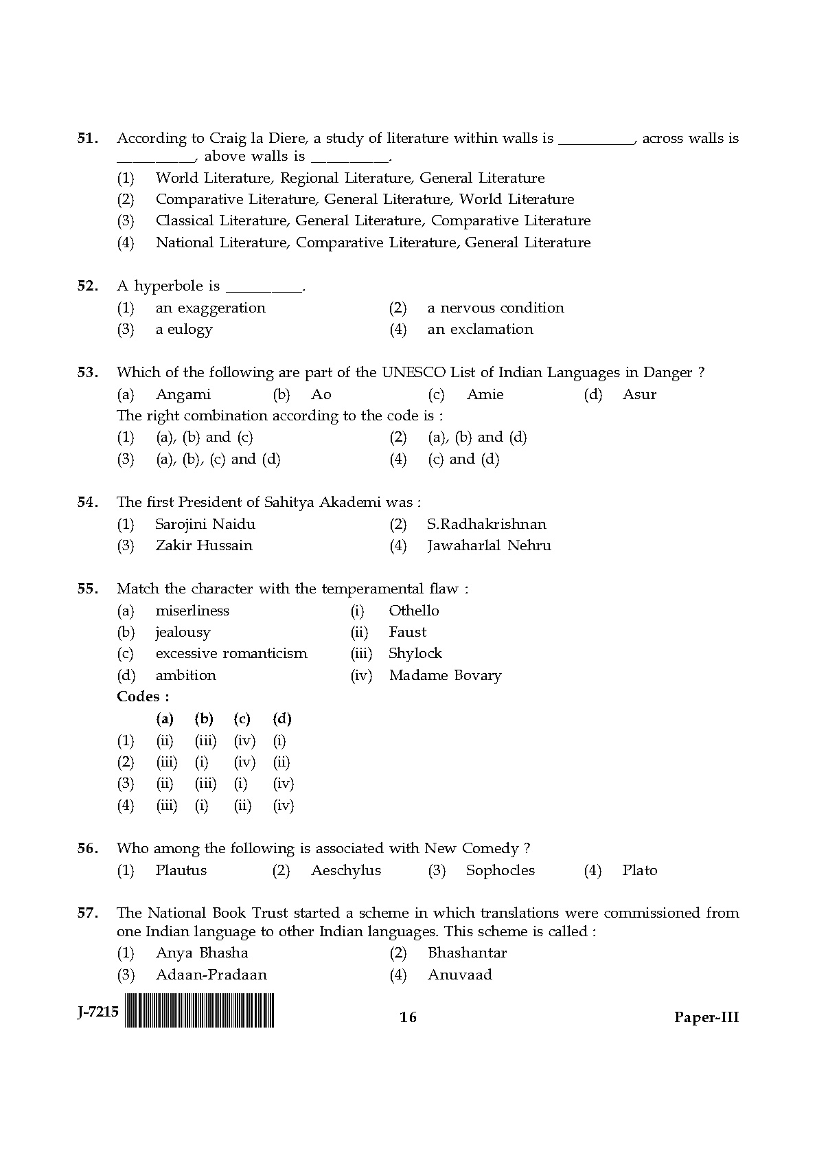 UGC NET Comparative Literature Question Paper III June 2015 16