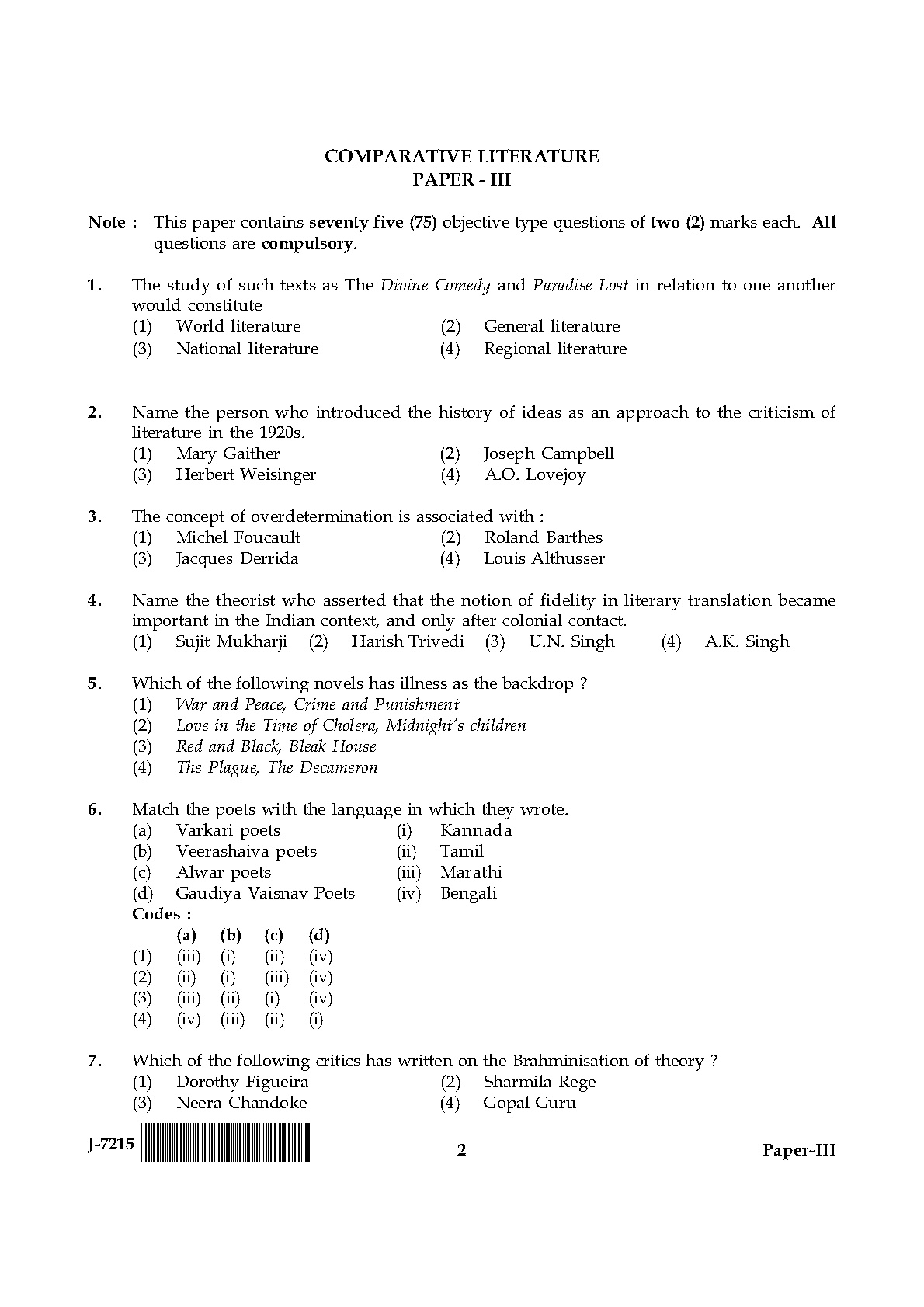 UGC NET Comparative Literature Question Paper III June 2015 2