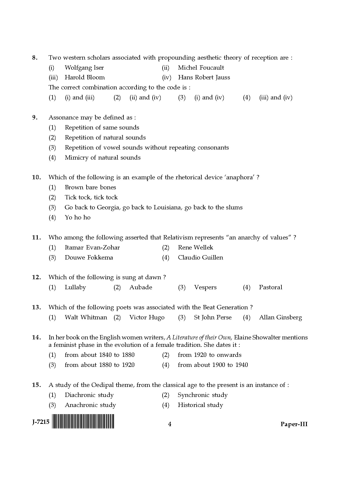 UGC NET Comparative Literature Question Paper III June 2015 4