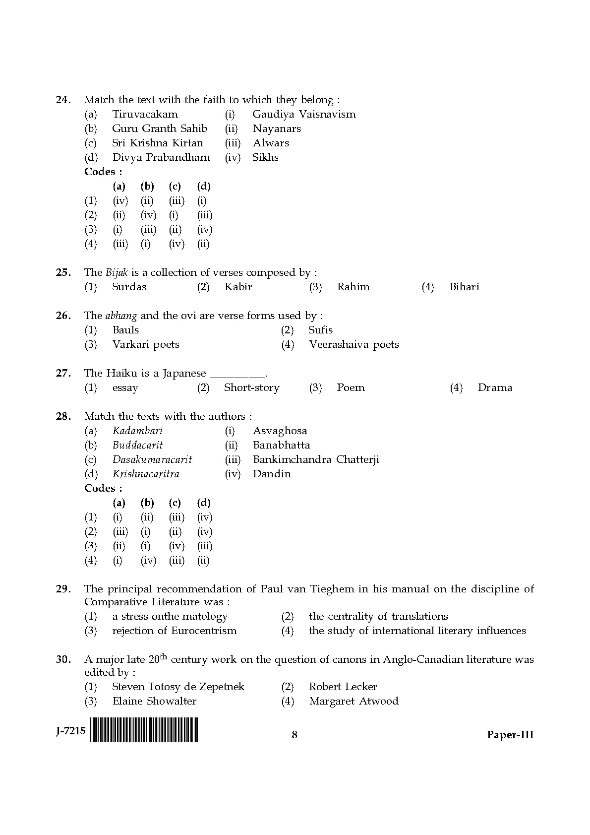 UGC NET Comparative Literature Question Paper III June 2015 8