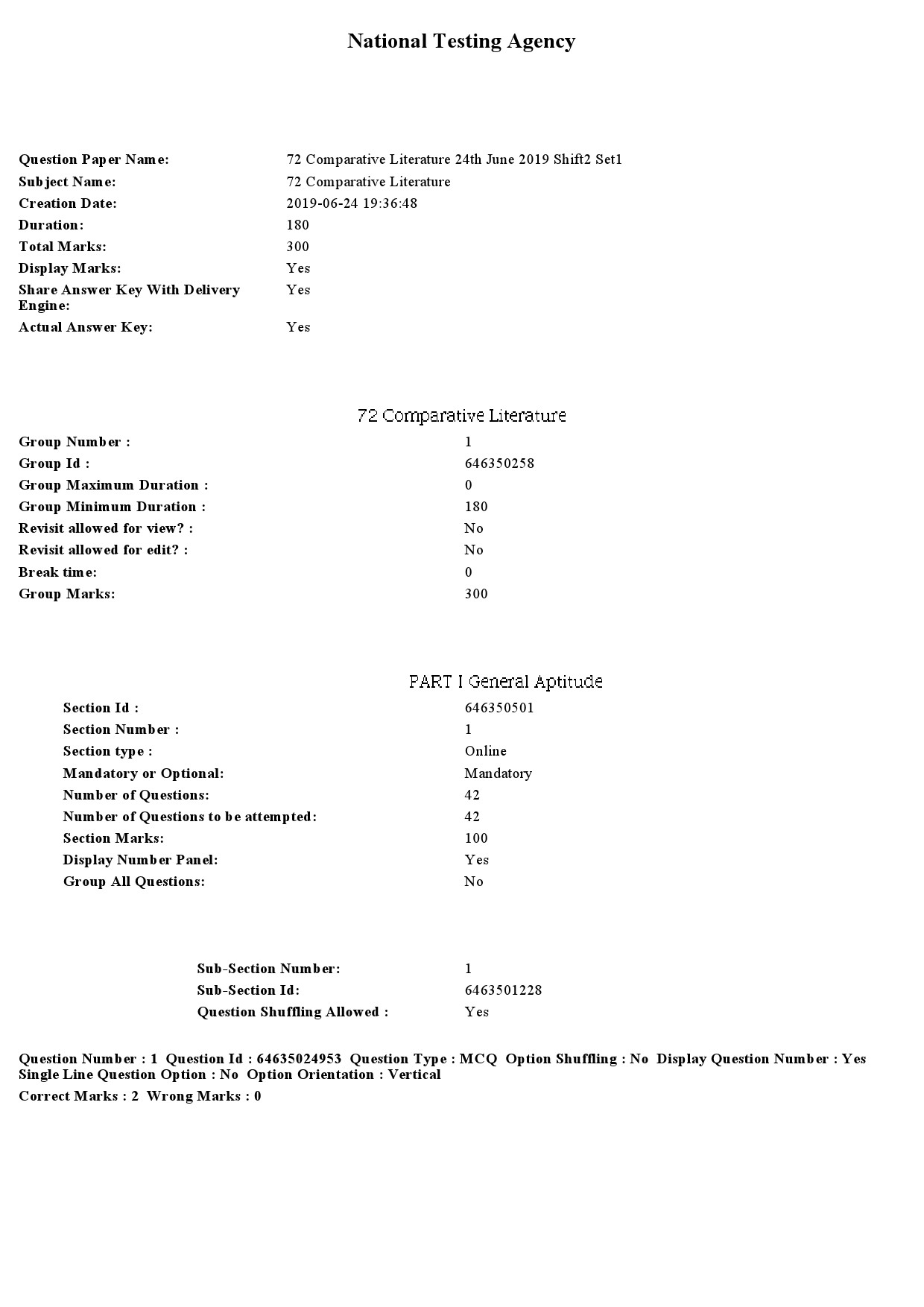 UGC NET Comparative Literature Question Paper June 2019 1