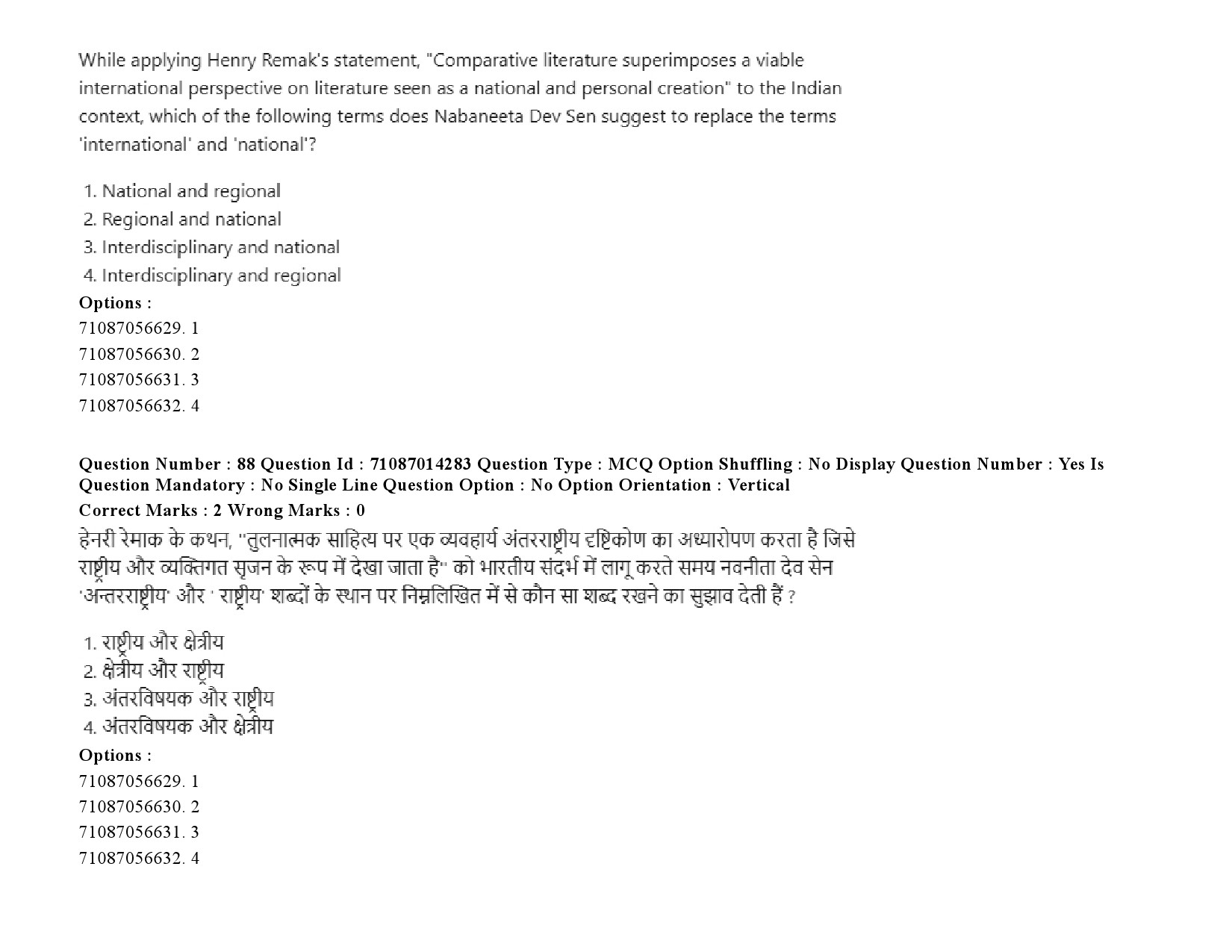 UGC NET Comparative Literature Question Paper September 2020 114