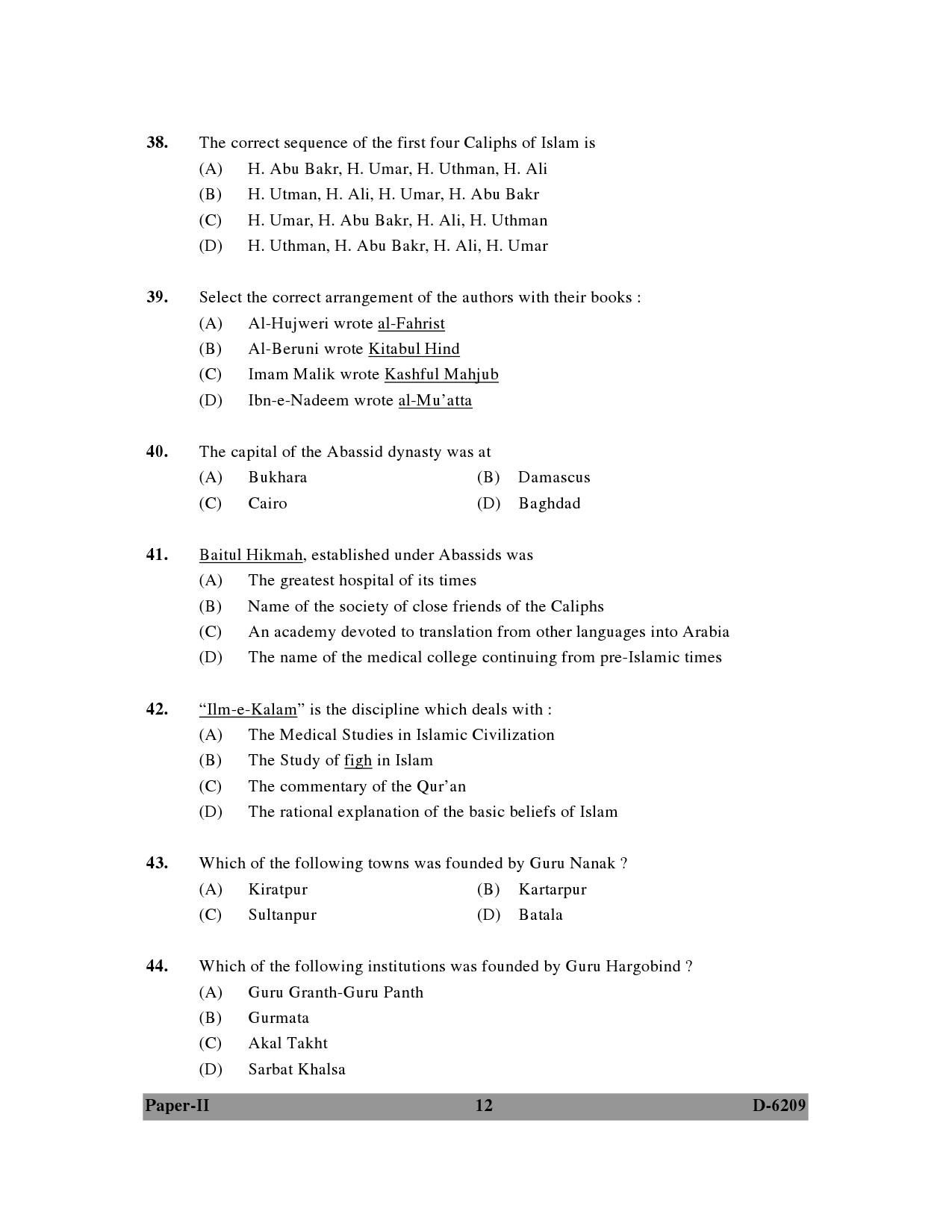 UGC NET Comparative Study of Religions Question Paper II December 2009 12