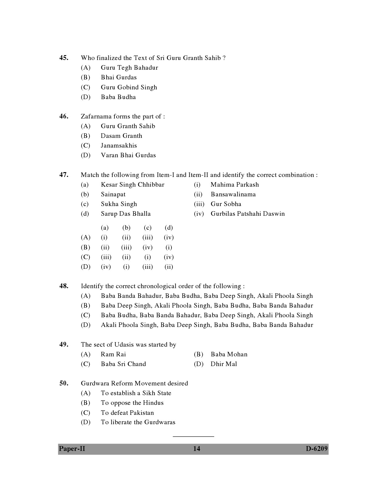 UGC NET Comparative Study of Religions Question Paper II December 2009 14