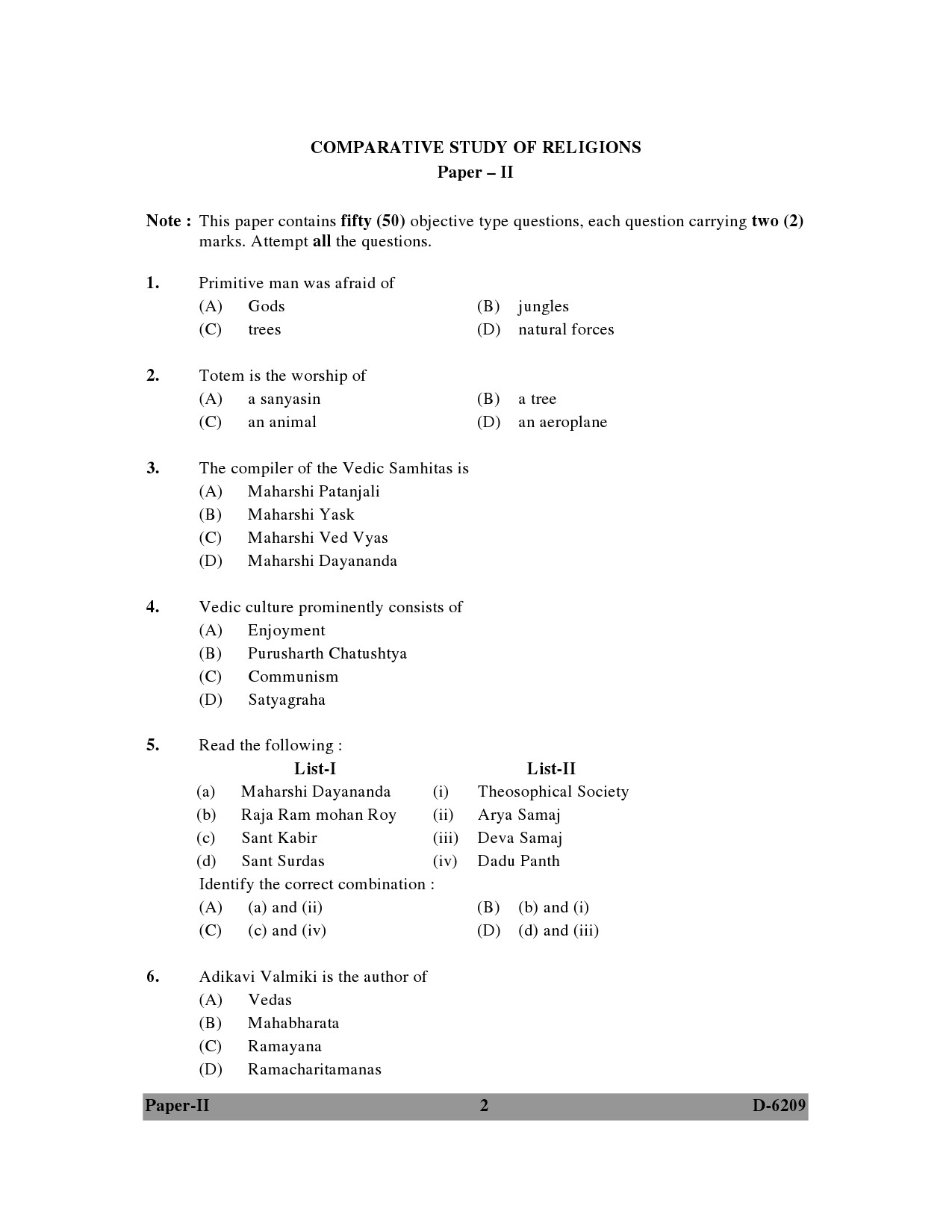 UGC NET Comparative Study of Religions Question Paper II December 2009 2