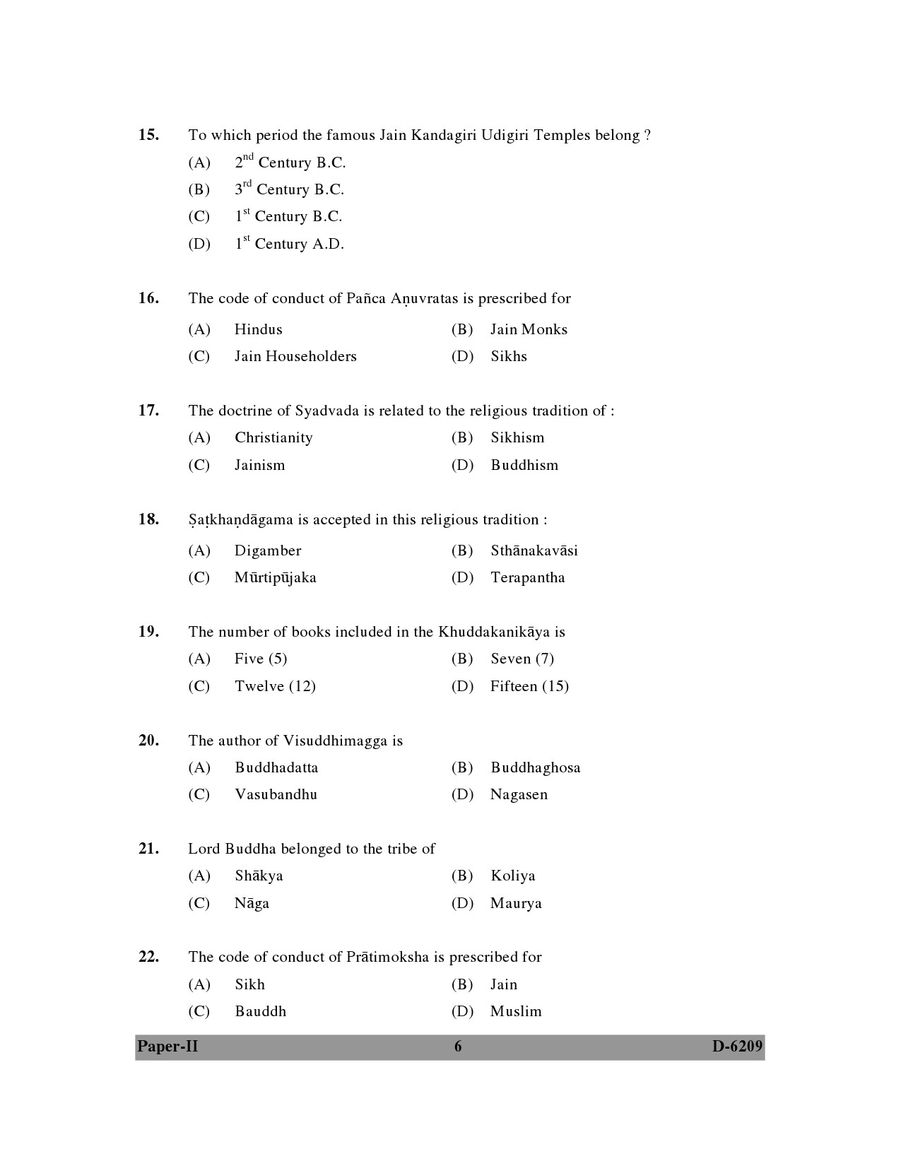 UGC NET Comparative Study of Religions Question Paper II December 2009 6