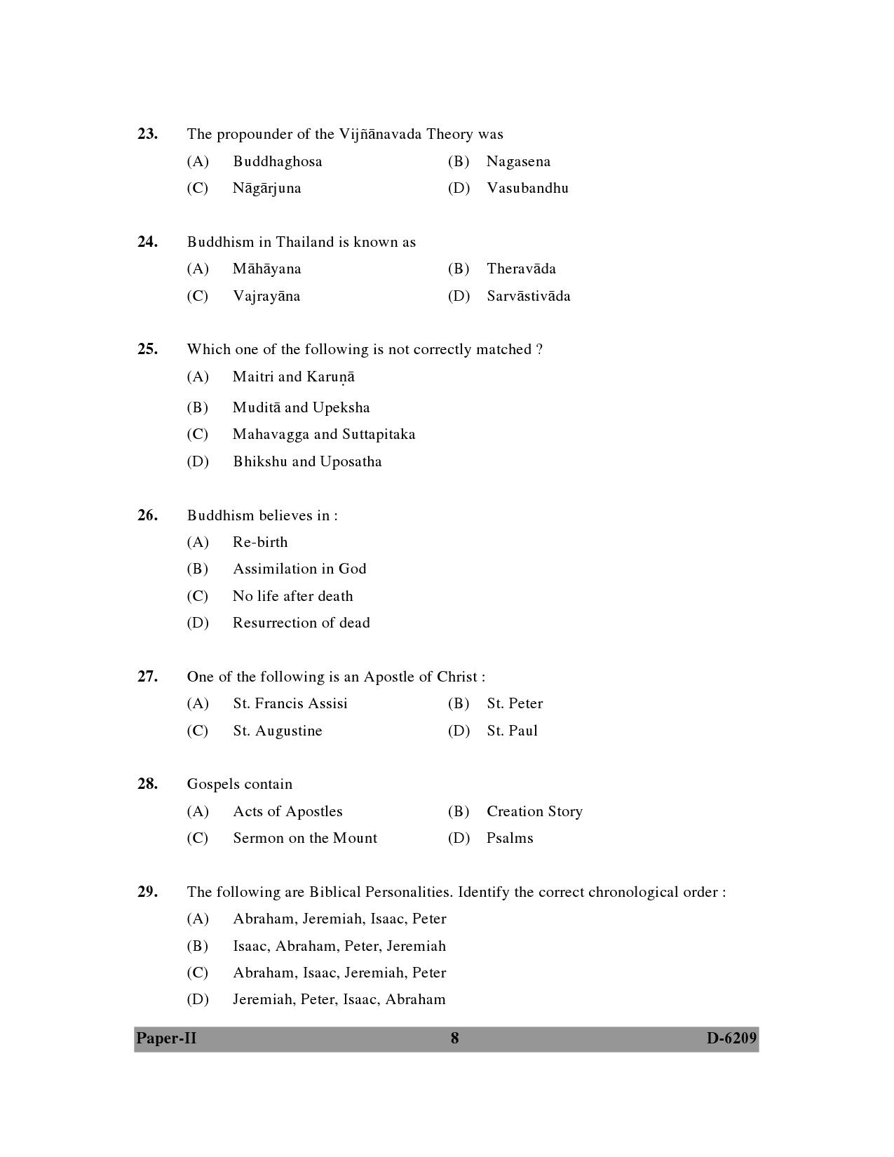 UGC NET Comparative Study of Religions Question Paper II December 2009 8