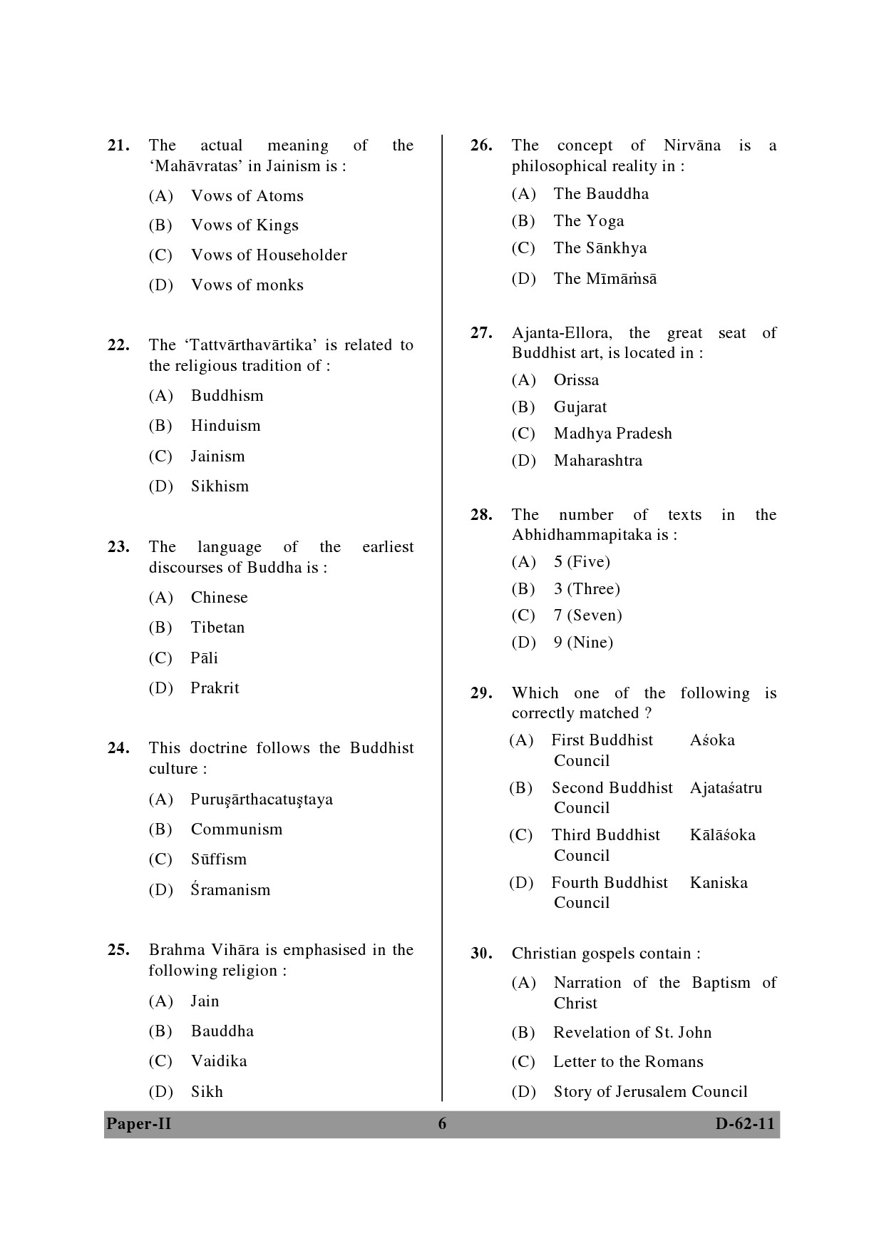 UGC NET Comparative Study of Religions Question Paper II December 2011 6