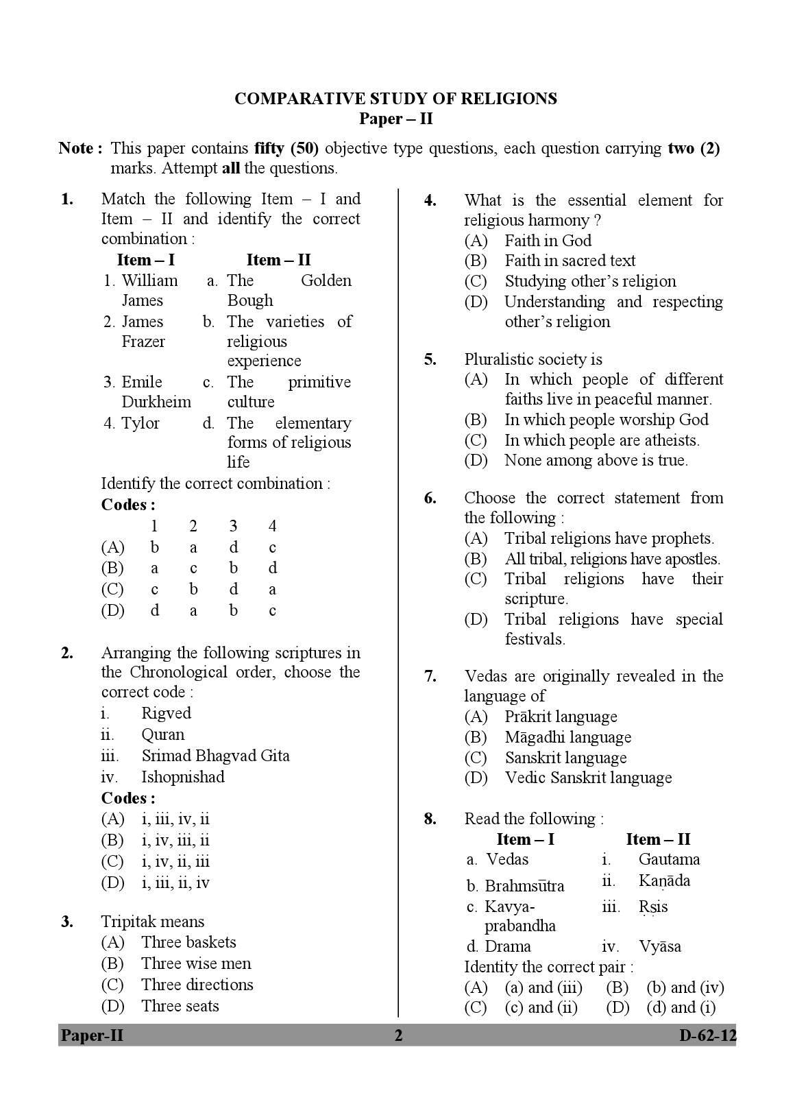 UGC NET Comparative Study of Religions Question Paper II December 2012 2