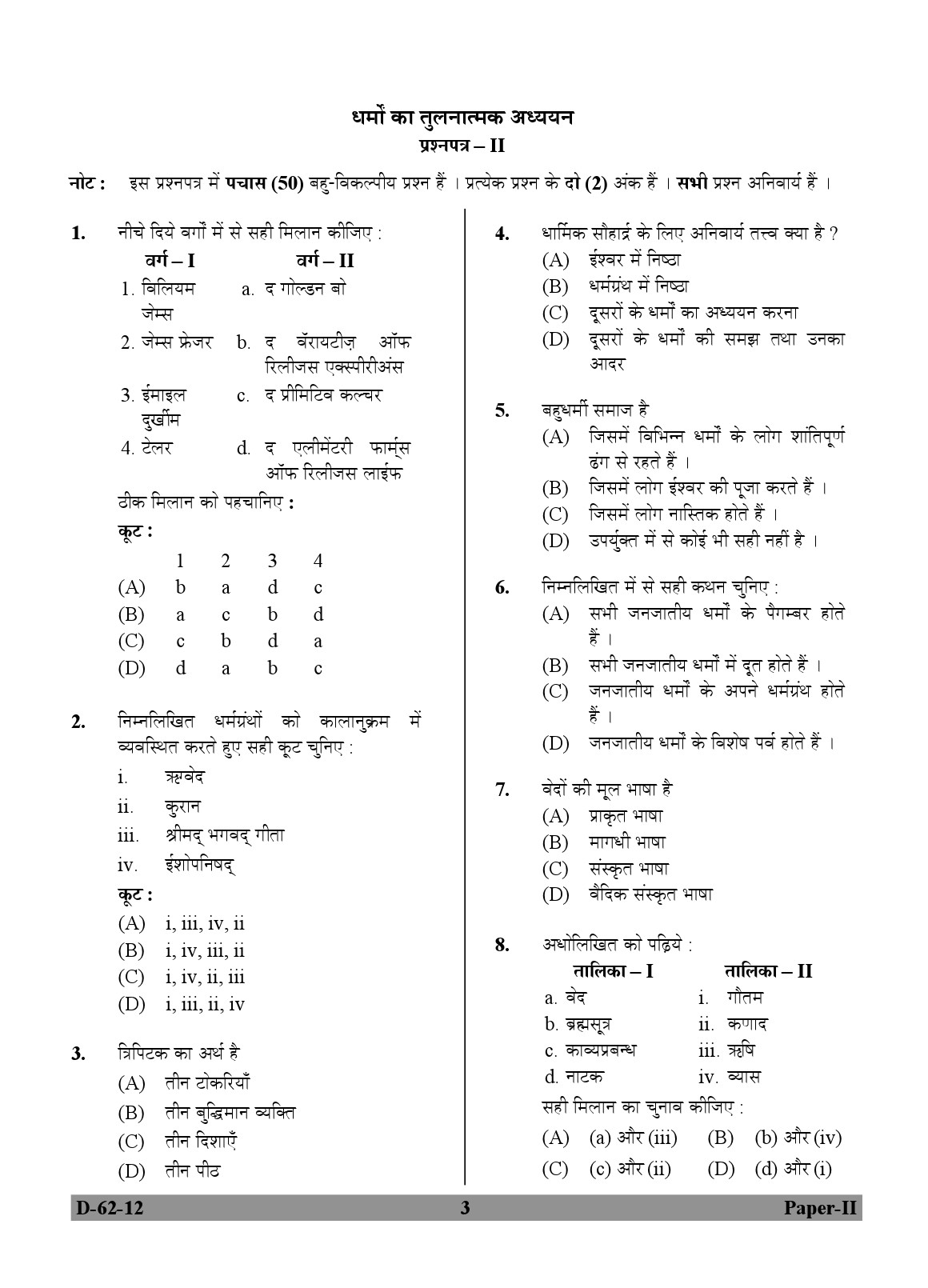 UGC NET Comparative Study of Religions Question Paper II December 2012 3