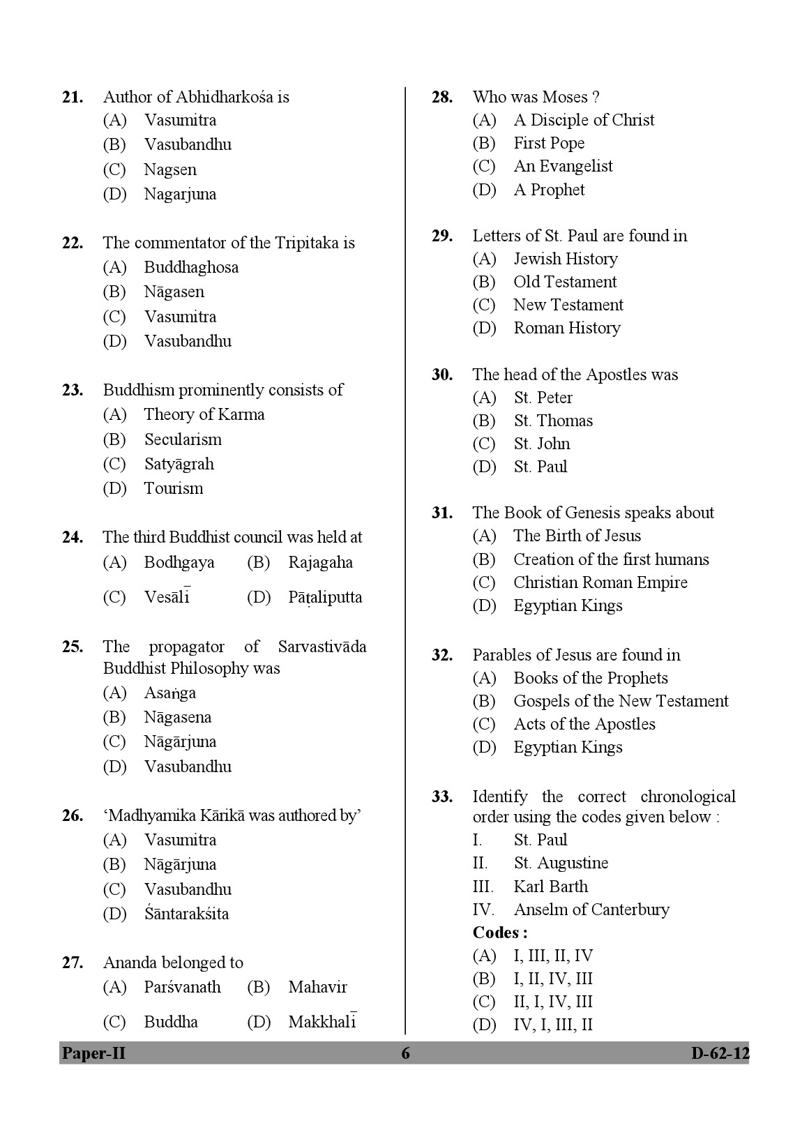 UGC NET Comparative Study of Religions Question Paper II December 2012 6