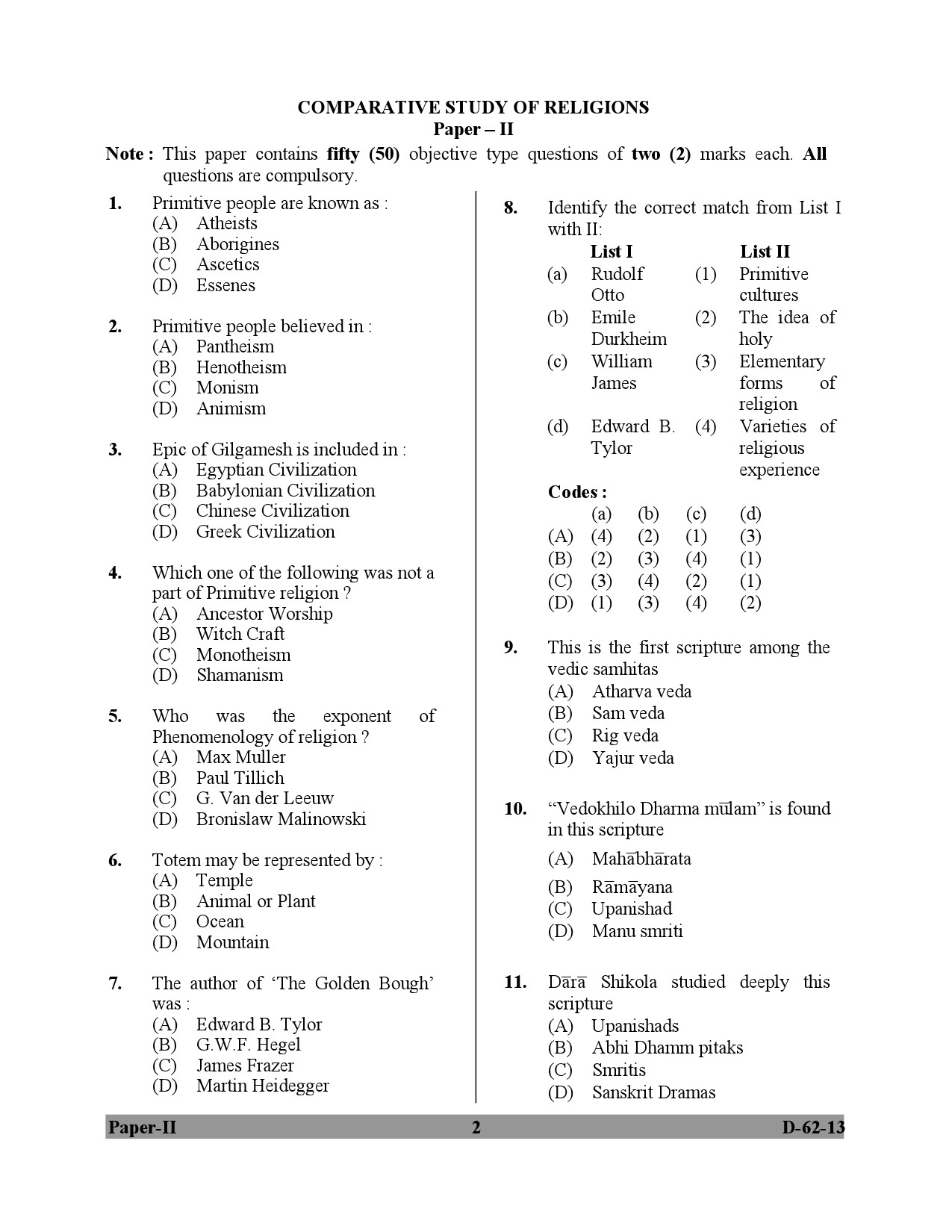 UGC NET Comparative Study of Religions Question Paper II December 2013 2