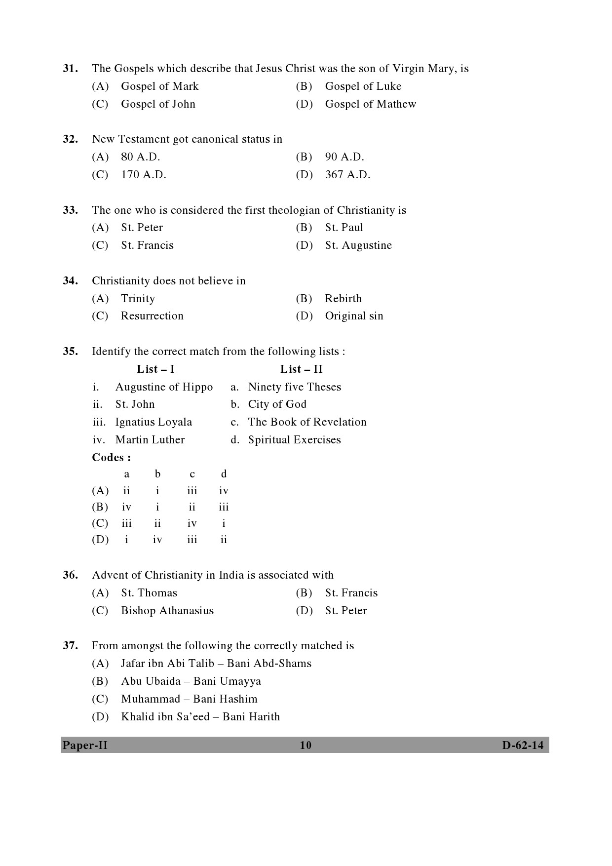 UGC NET Comparative Study of Religions Question Paper II December 2014 10