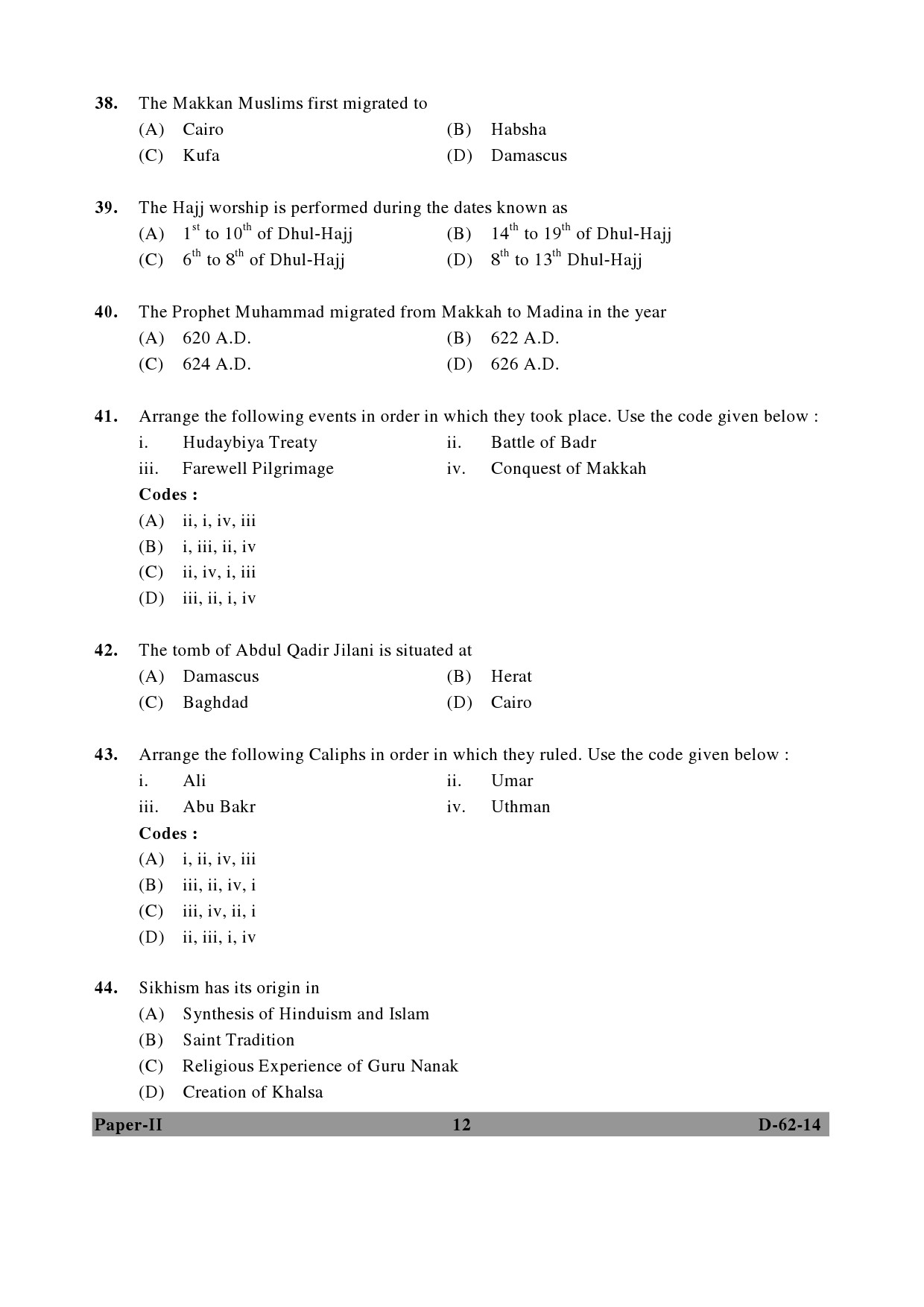 UGC NET Comparative Study of Religions Question Paper II December 2014 12