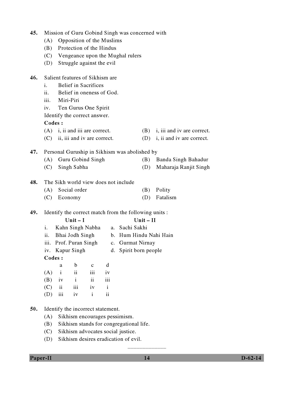 UGC NET Comparative Study of Religions Question Paper II December 2014 14