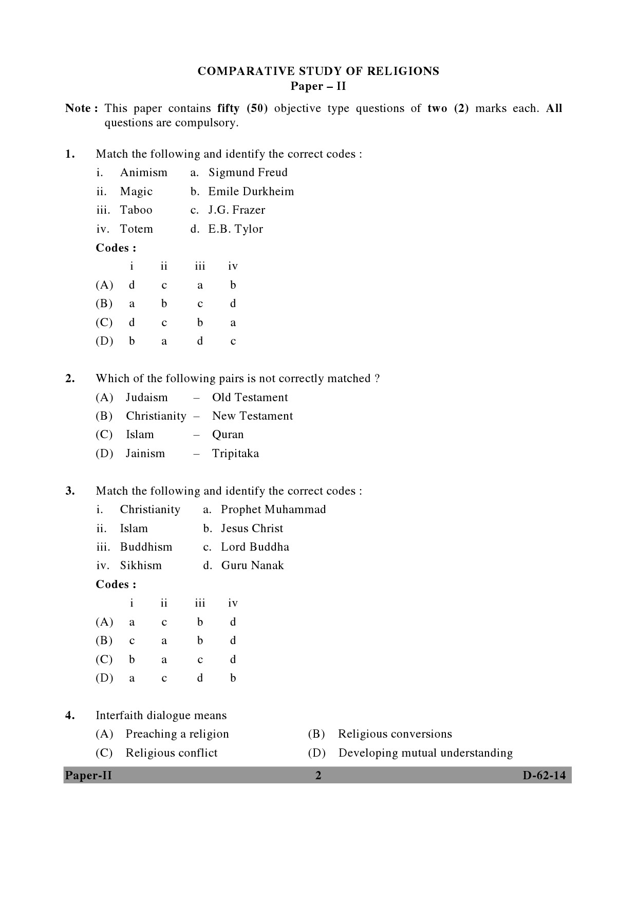 UGC NET Comparative Study of Religions Question Paper II December 2014 2