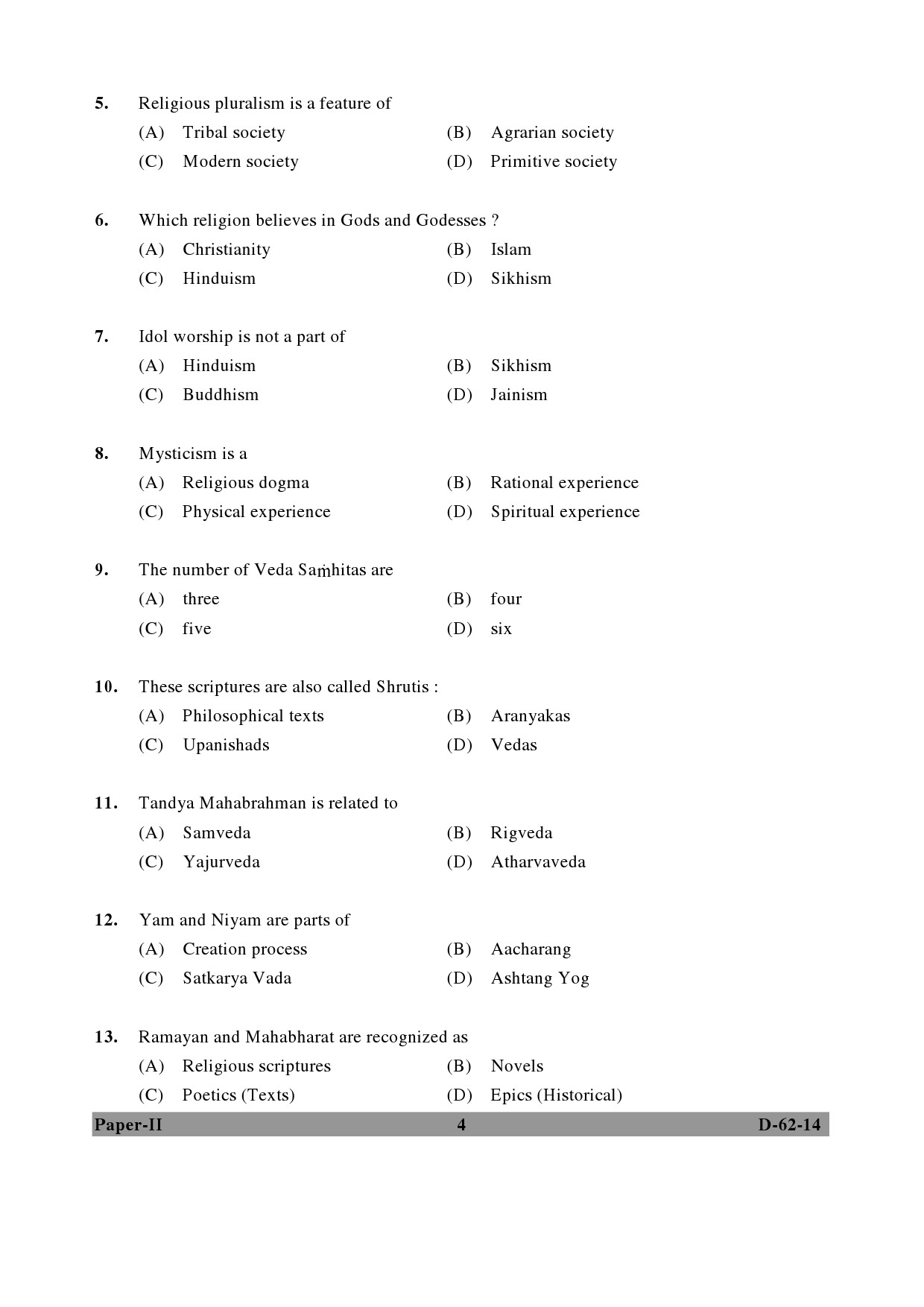 UGC NET Comparative Study of Religions Question Paper II December 2014 4