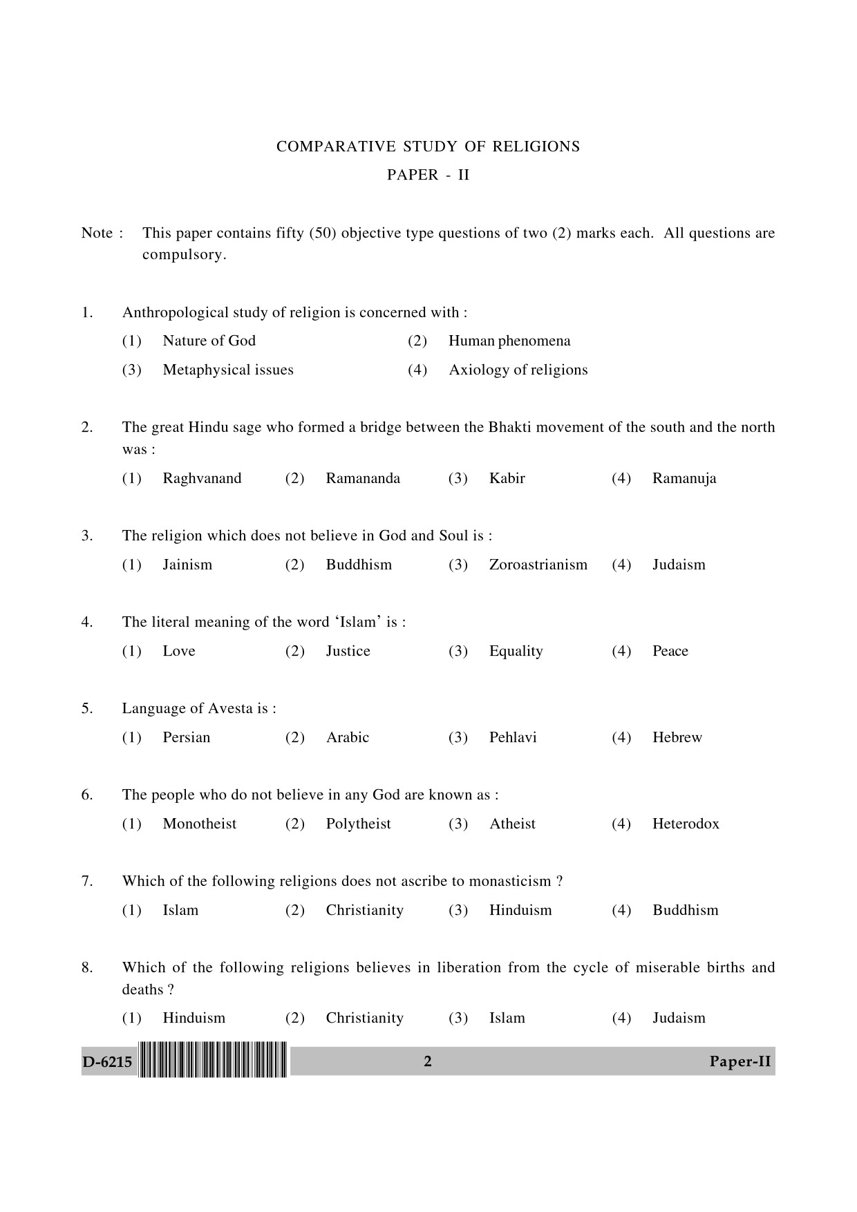 UGC NET Comparative Study of Religions Question Paper II December 2015 2