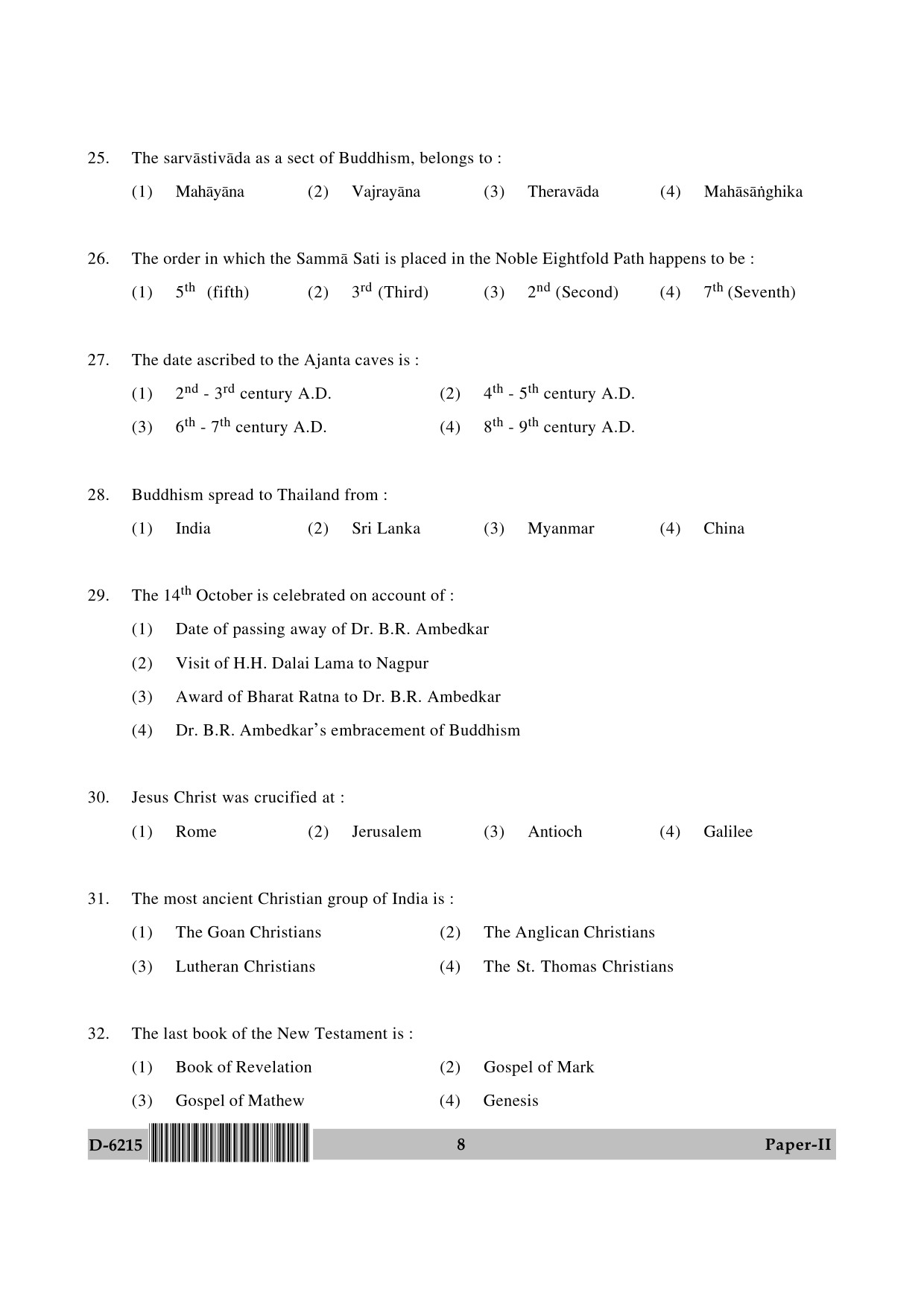 UGC NET Comparative Study of Religions Question Paper II December 2015 8