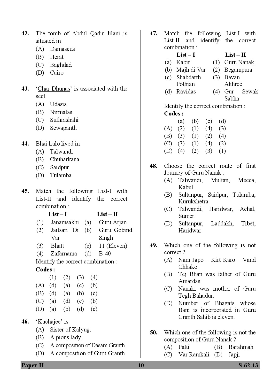 UGC NET Comparative Study of Religions Question Paper II Exam September 2013 10