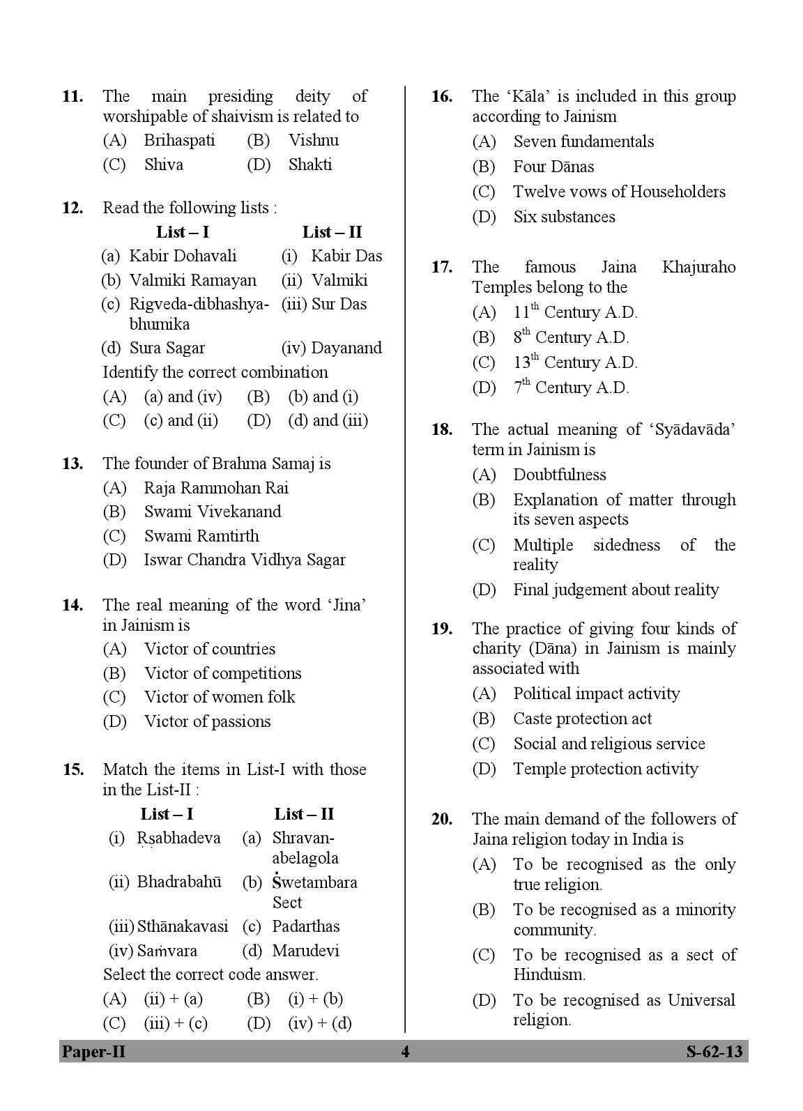 UGC NET Comparative Study of Religions Question Paper II Exam September 2013 4