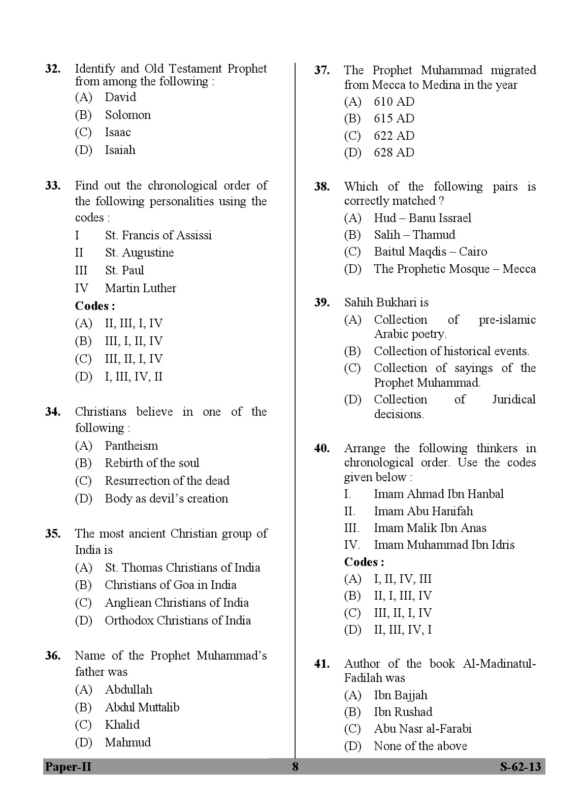 UGC NET Comparative Study of Religions Question Paper II Exam September 2013 8