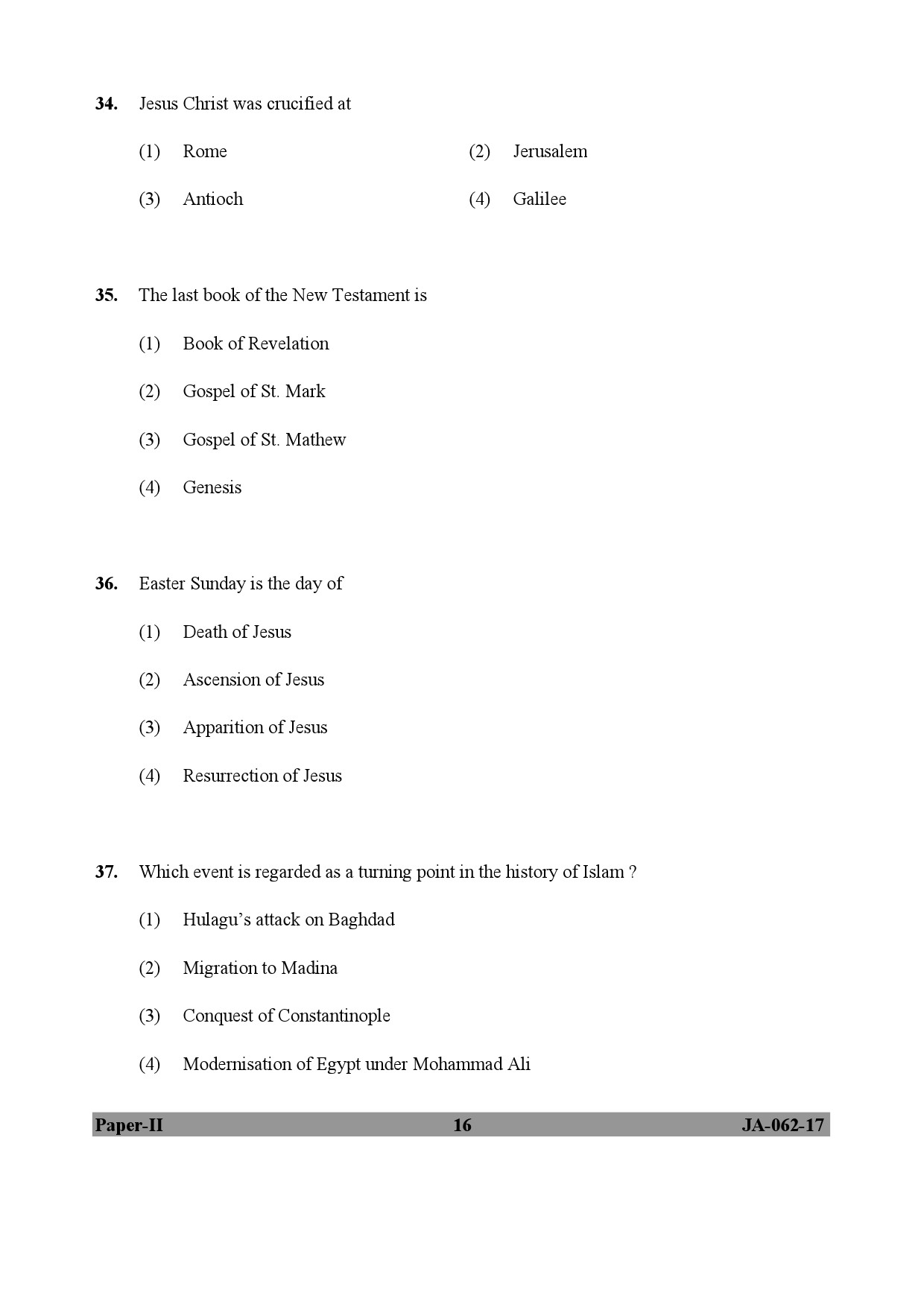 UGC NET Comparative Study of Religions Question Paper II January 2017 16