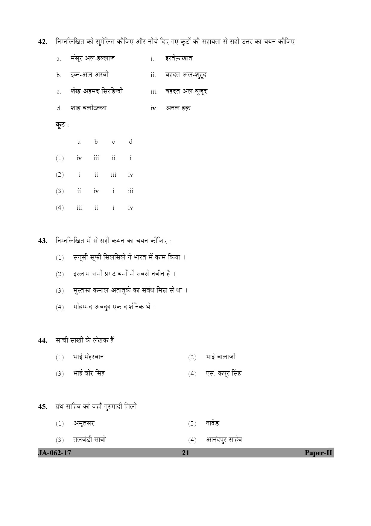 UGC NET Comparative Study of Religions Question Paper II January 2017 21