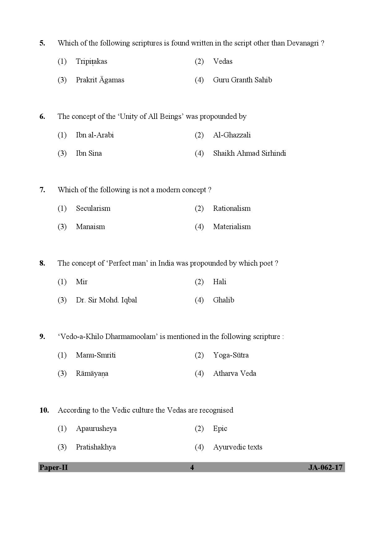 UGC NET Comparative Study of Religions Question Paper II January 2017 4