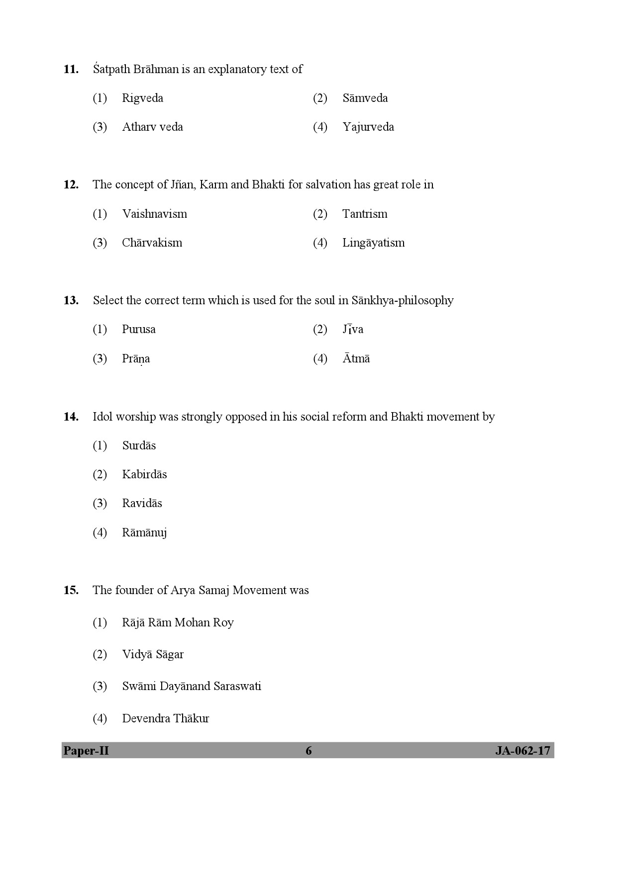 UGC NET Comparative Study of Religions Question Paper II January 2017 6