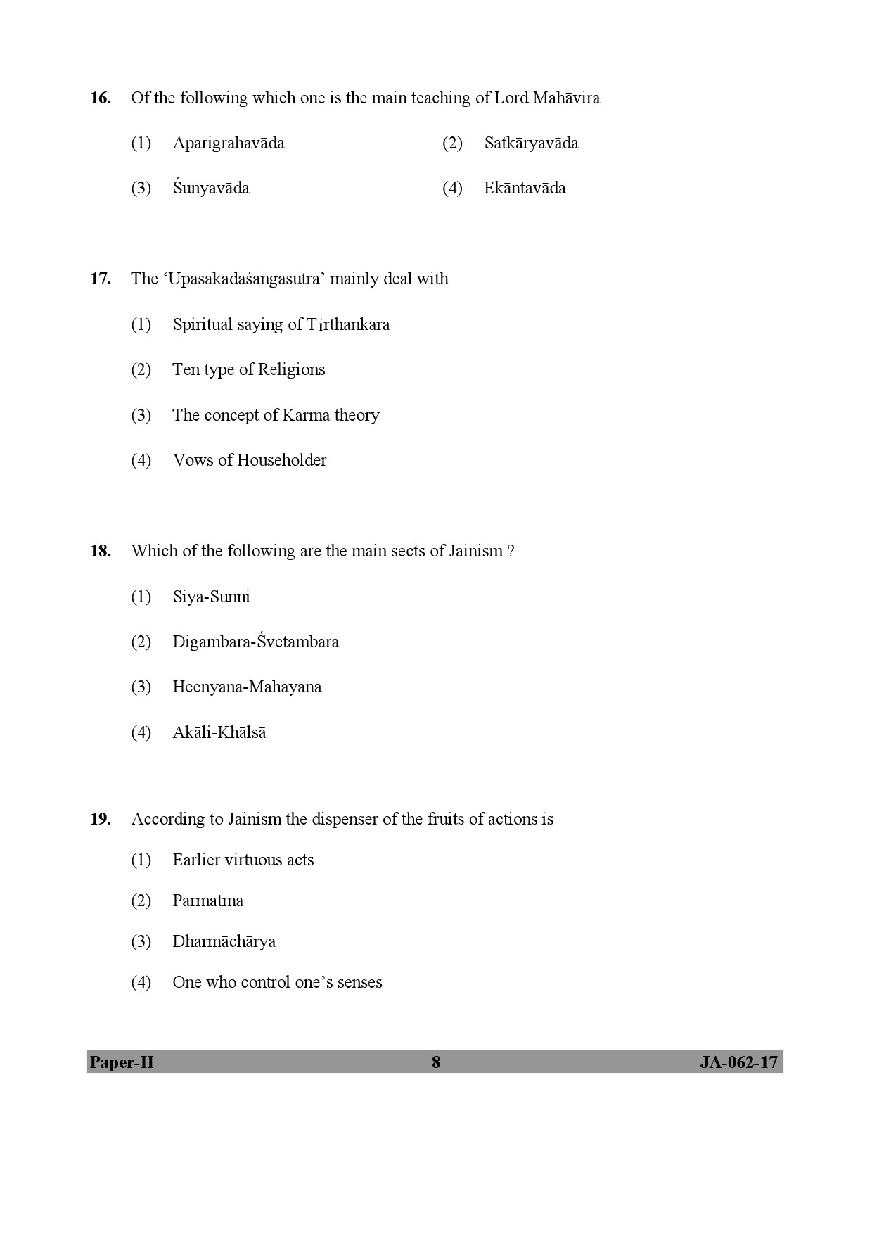 UGC NET Comparative Study of Religions Question Paper II January 2017 8