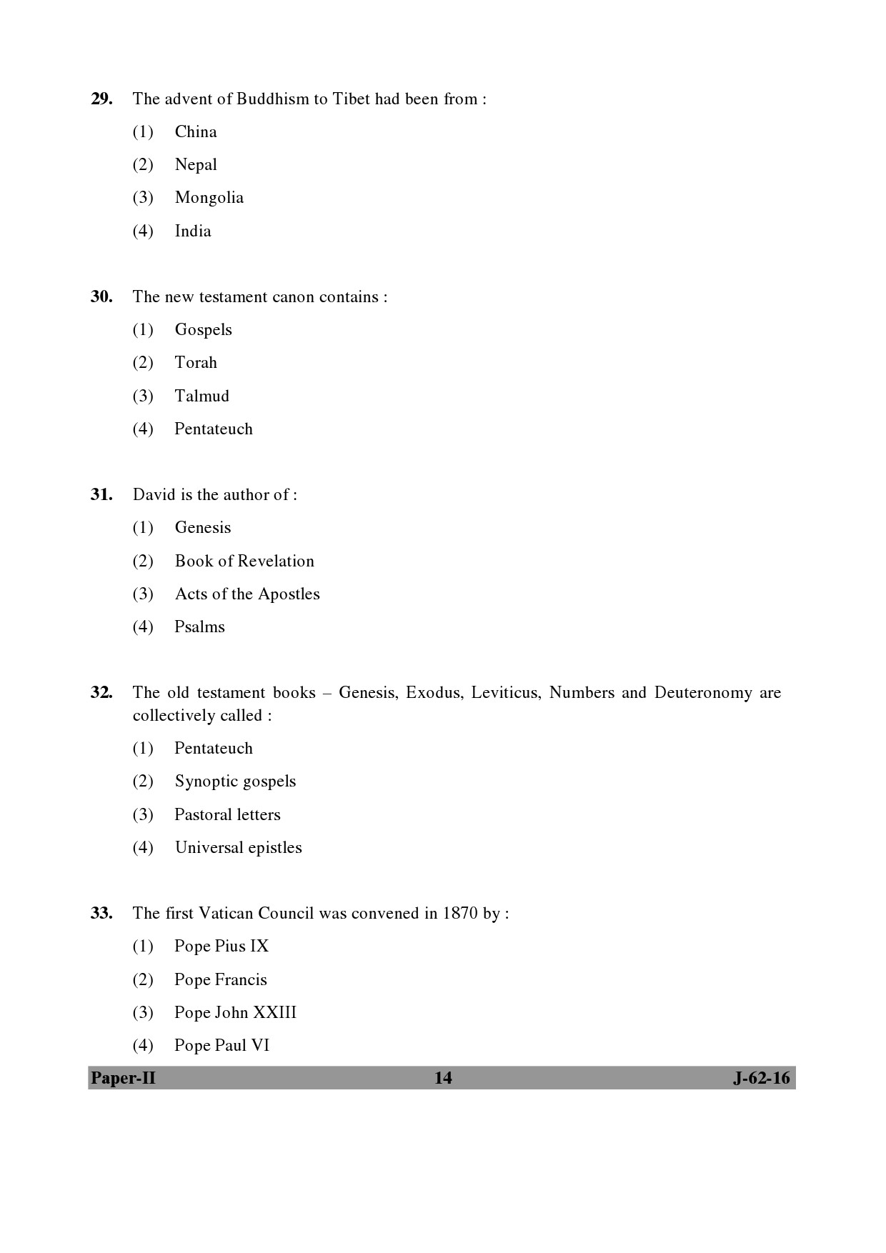 UGC NET Comparative Study of Religions Question Paper II July 2016 14